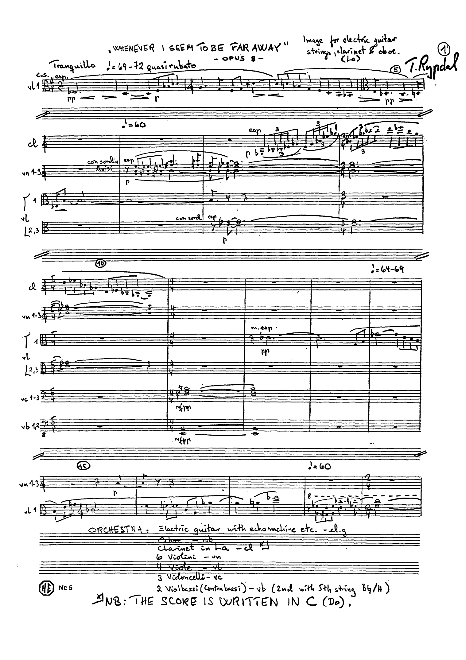 Whenever I Seem to be Far Away - Image for Electric Guitar, Strings, Clarinet & Oboe, Op. 8