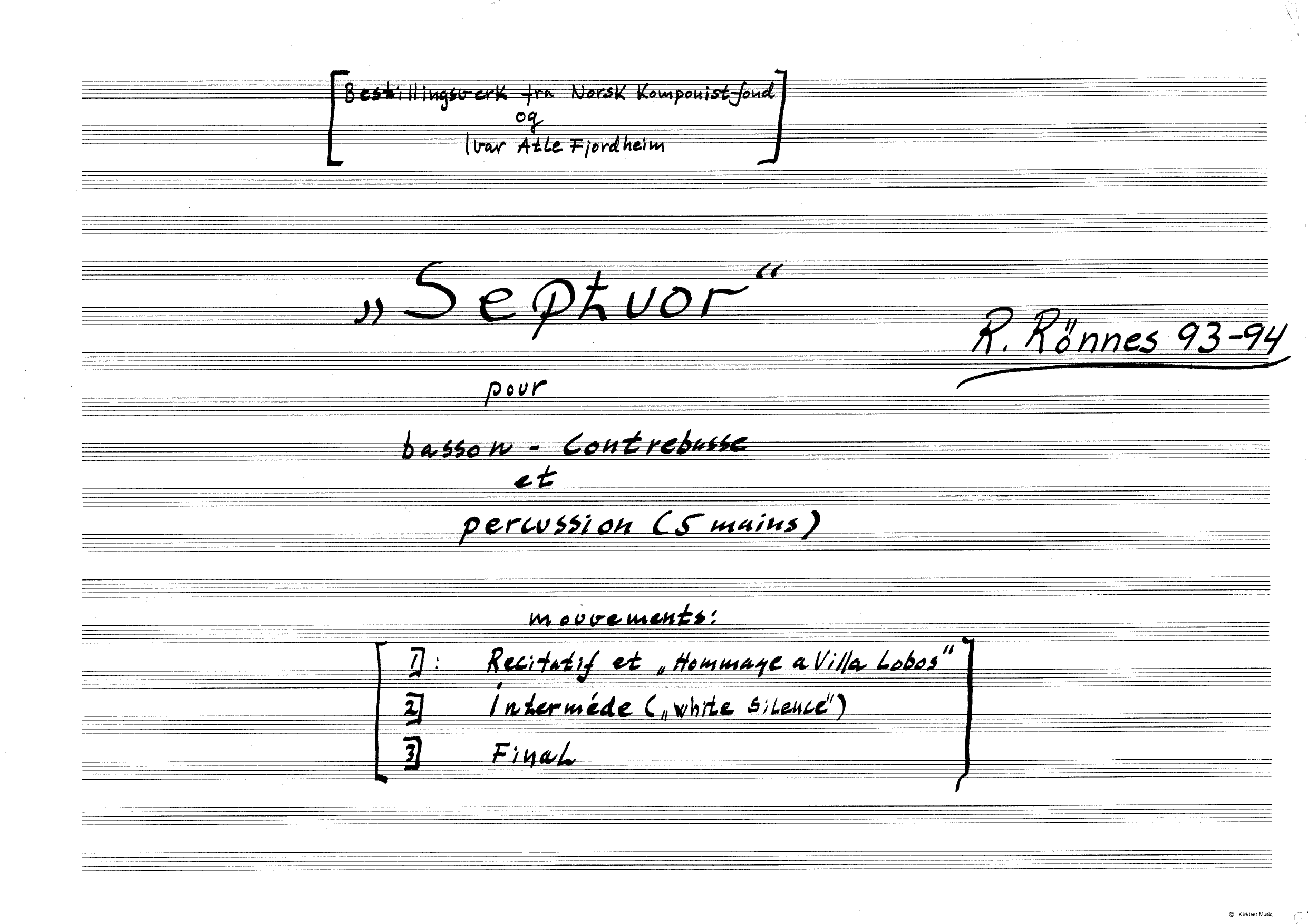 Septuor pour basson - contrebasse et percussion