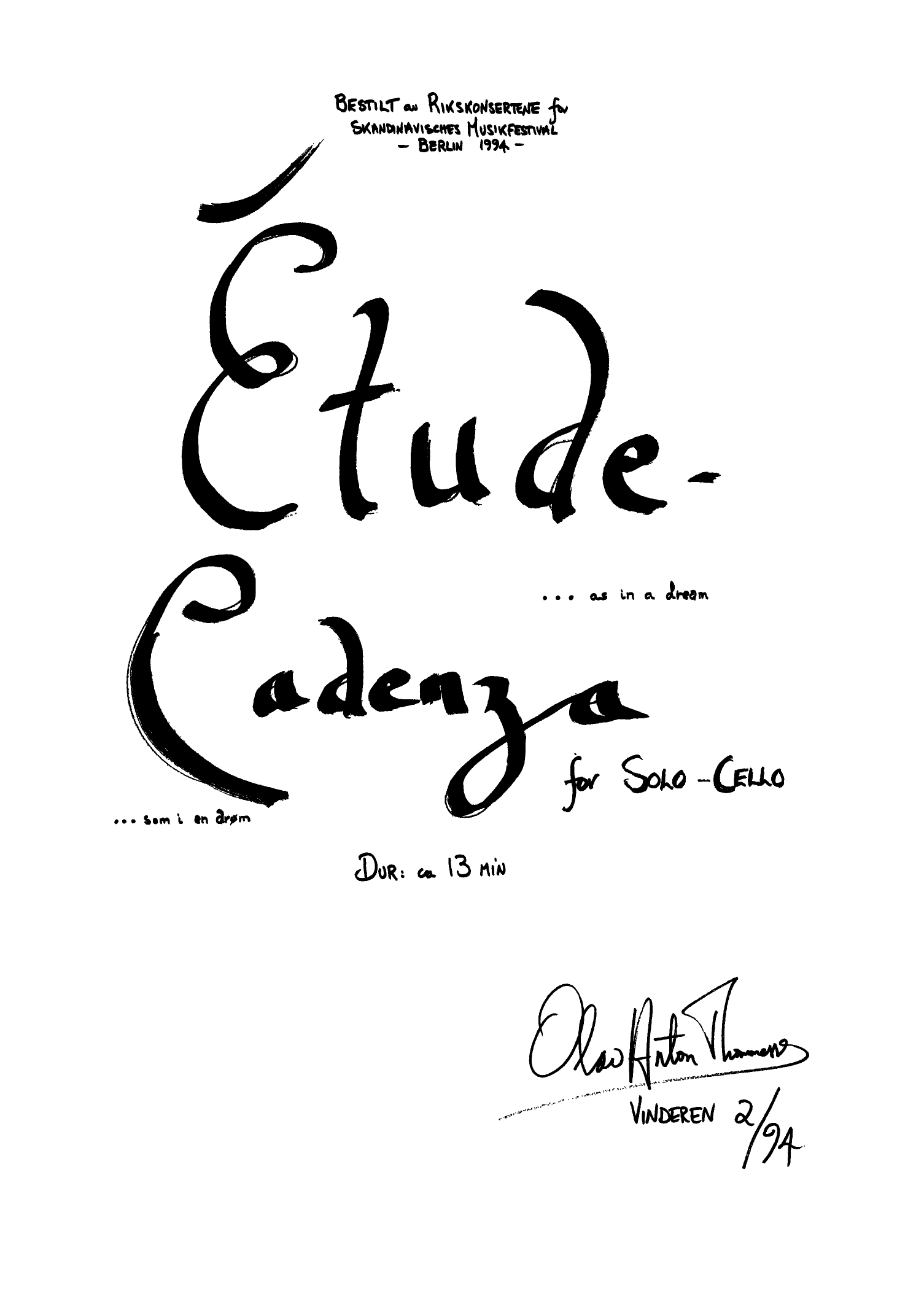 Etude Cadenza for Solo Cello - Som i en drøm