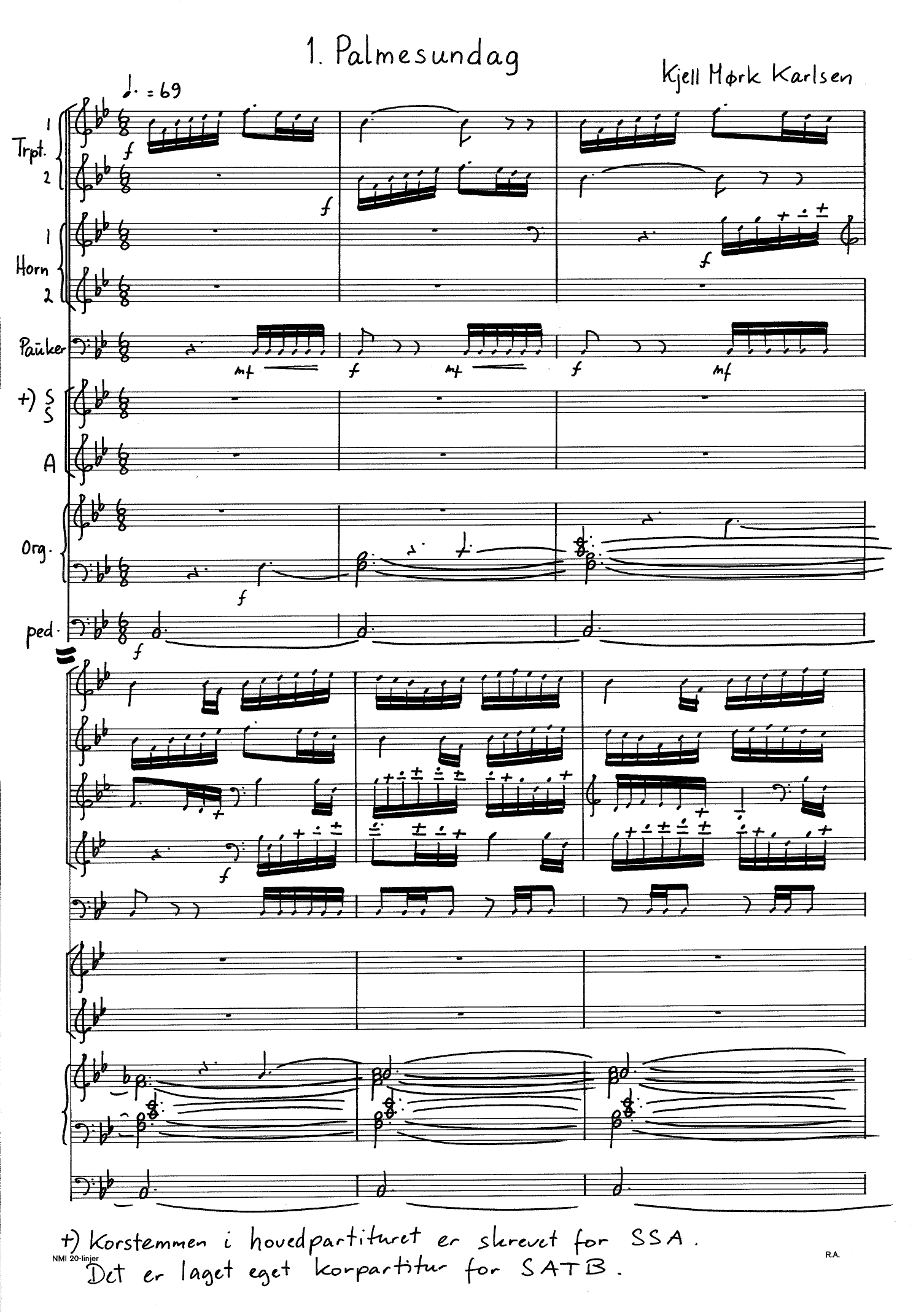 Påske - For 3 st. kor(SSA) eller 4st.kor(SATB), sopran solo, 2 trompeter, 2 horn, pauker og orgel, op. 107 - Image 3