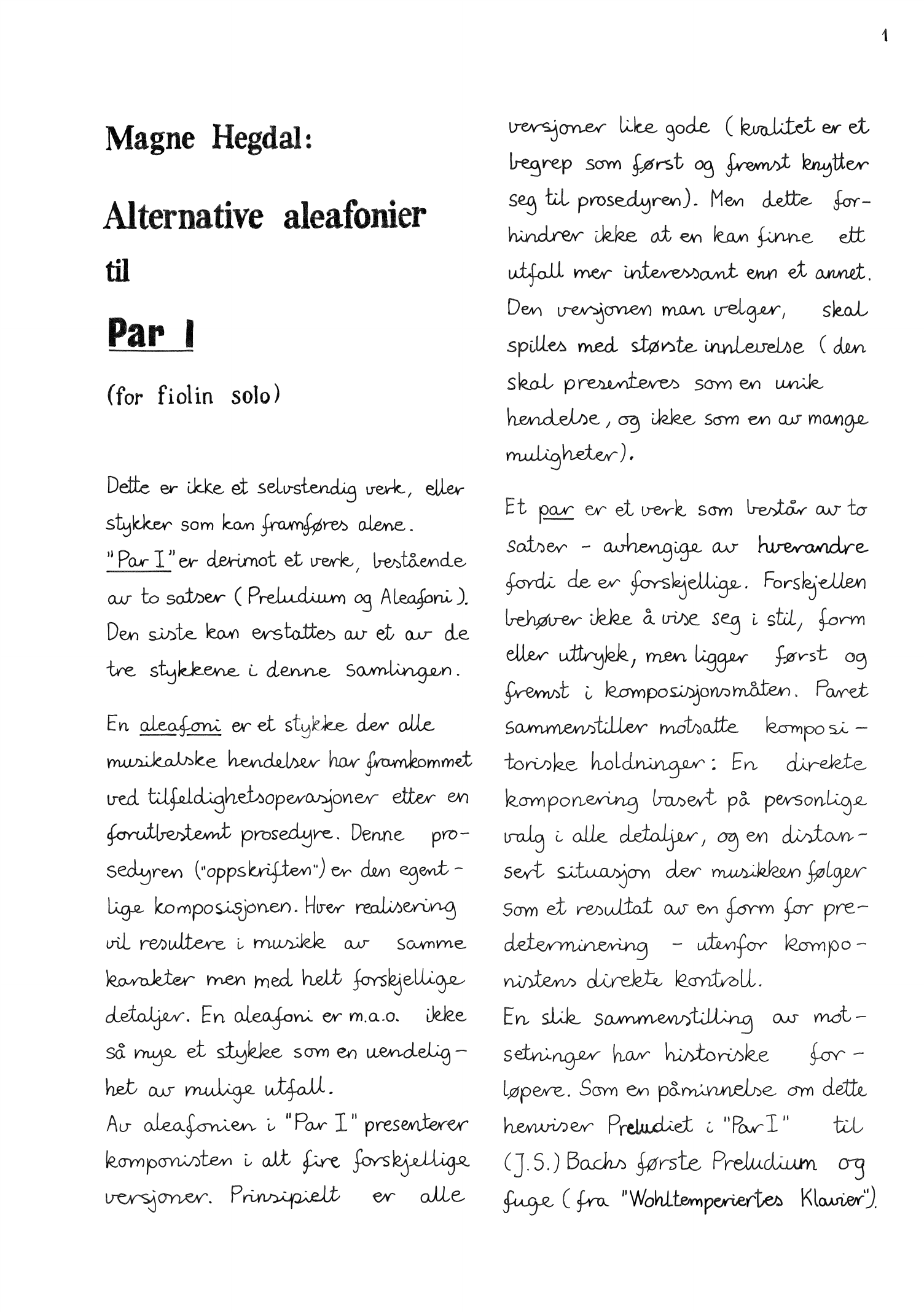 Alternative aleafonier til Par I