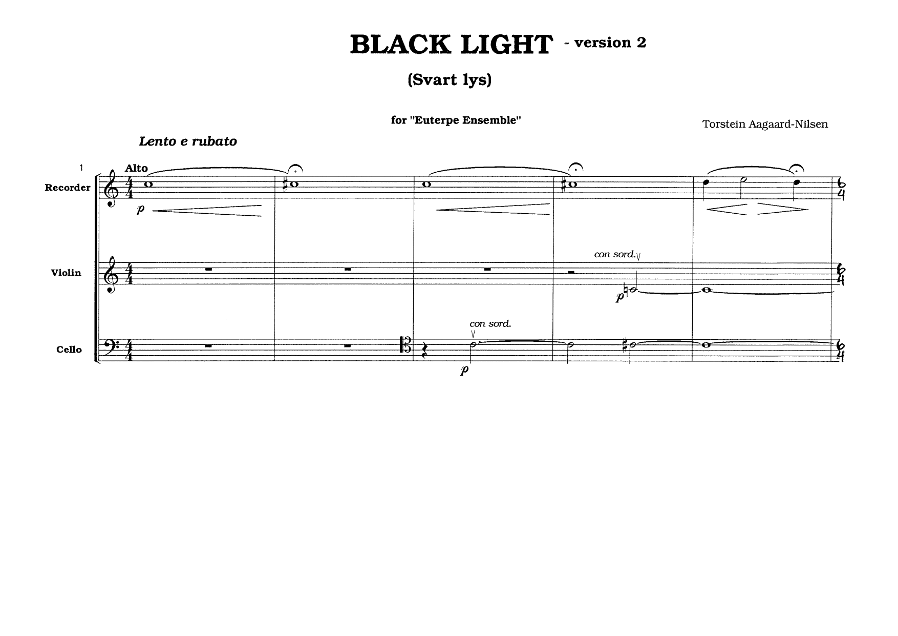 Black Light, Version 2, for Euterpe Ensemble - For Recorder, Violin, Violoncello, Hapsicord - Image 3