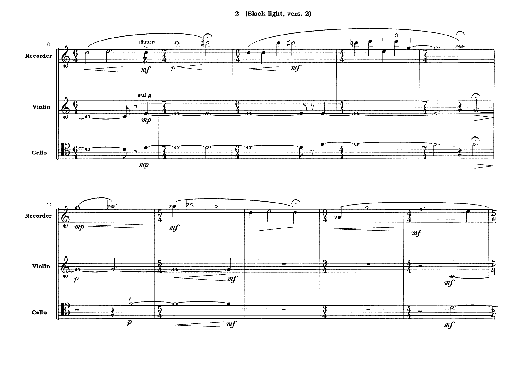 Black Light, Version 2, for Euterpe Ensemble - For Recorder, Violin, Violoncello, Hapsicord - Image 4