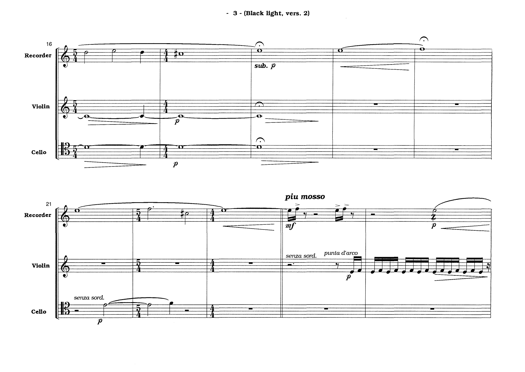 Black Light, Version 2, for Euterpe Ensemble - For Recorder, Violin, Violoncello, Hapsicord - Image 5