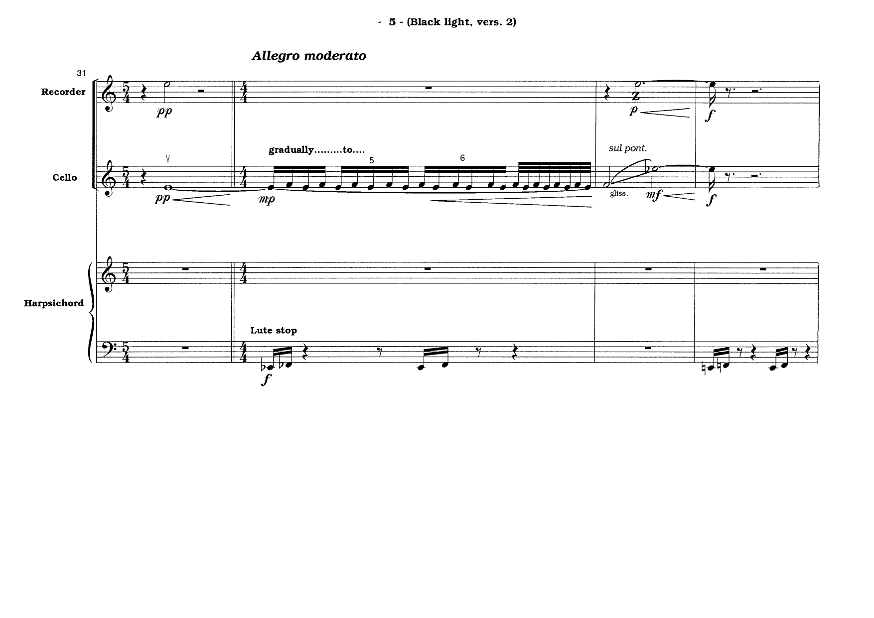 Black Light, Version 2, for Euterpe Ensemble - For Recorder, Violin, Violoncello, Hapsicord - Image 7