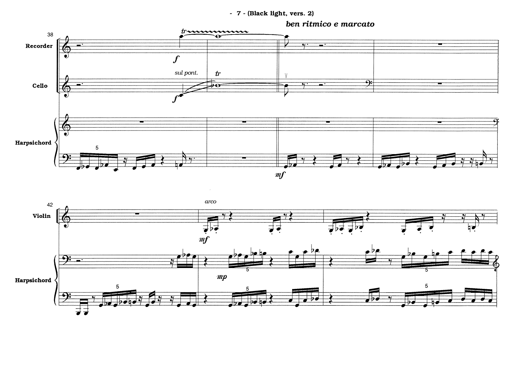 Black Light, Version 2, for Euterpe Ensemble - For Recorder, Violin, Violoncello, Hapsicord - Image 9