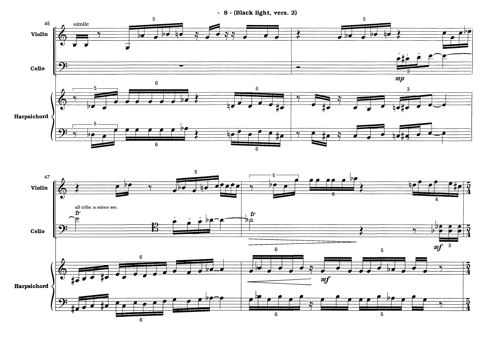 Black Light, Version 2, for Euterpe Ensemble - For Recorder, Violin, Violoncello, Hapsicord - Image 10