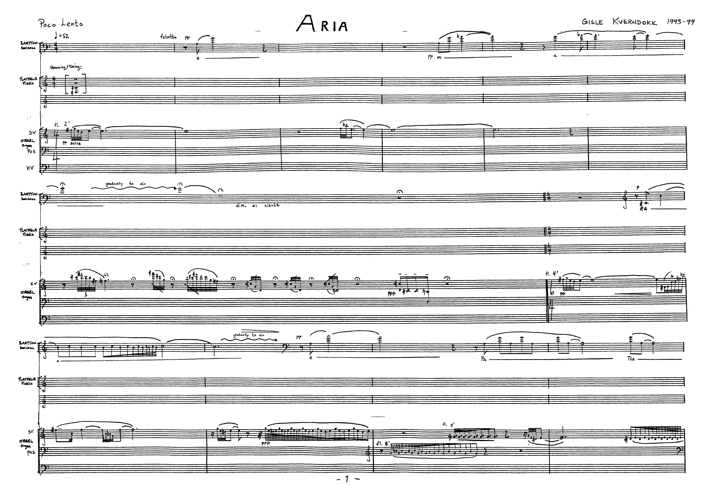 Aria - Variasjoner over en folketone fra Gudbrandsdalen for baryton, orgel og flatfele - Bilde 3