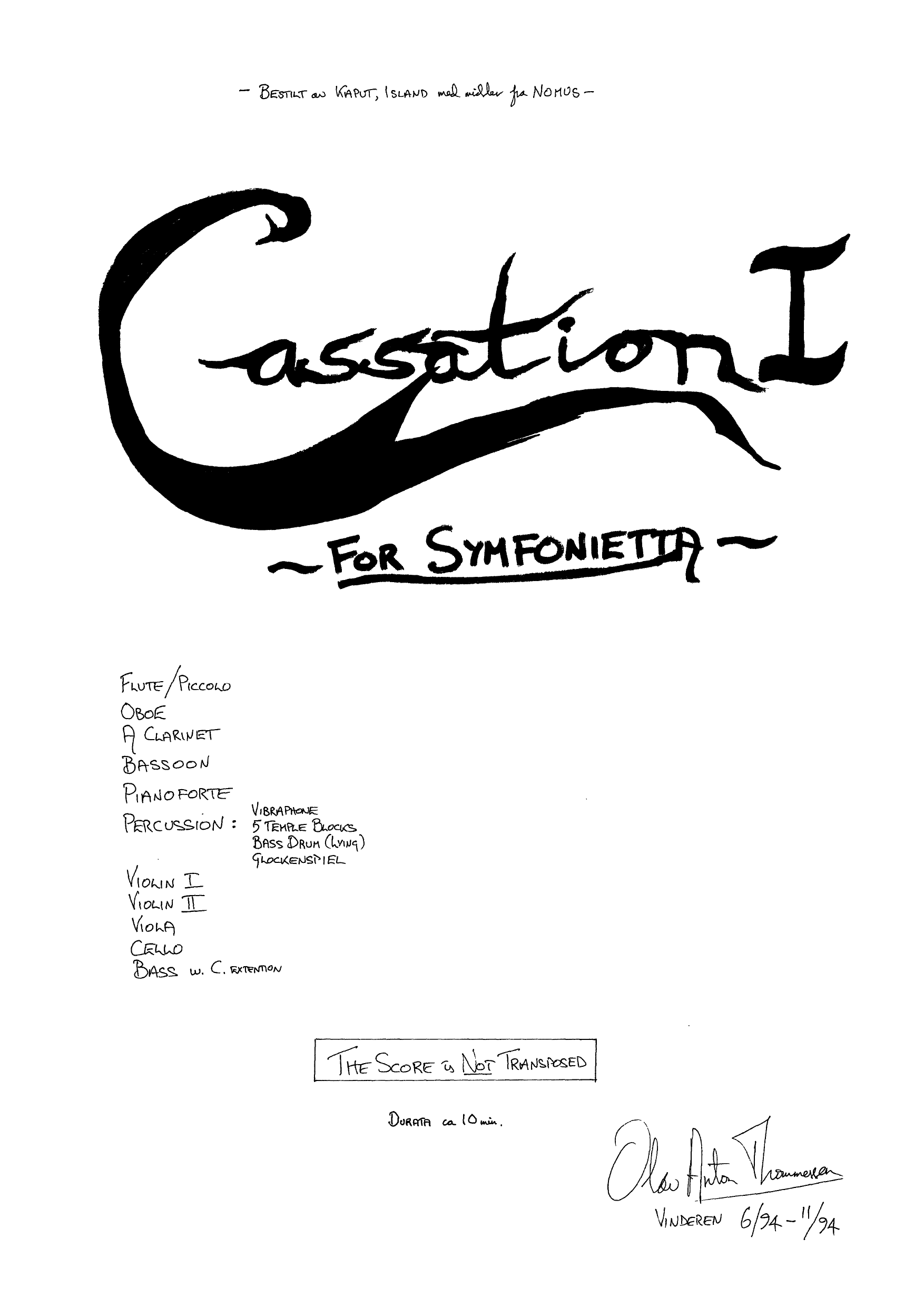 Cassation I for Symfonietta