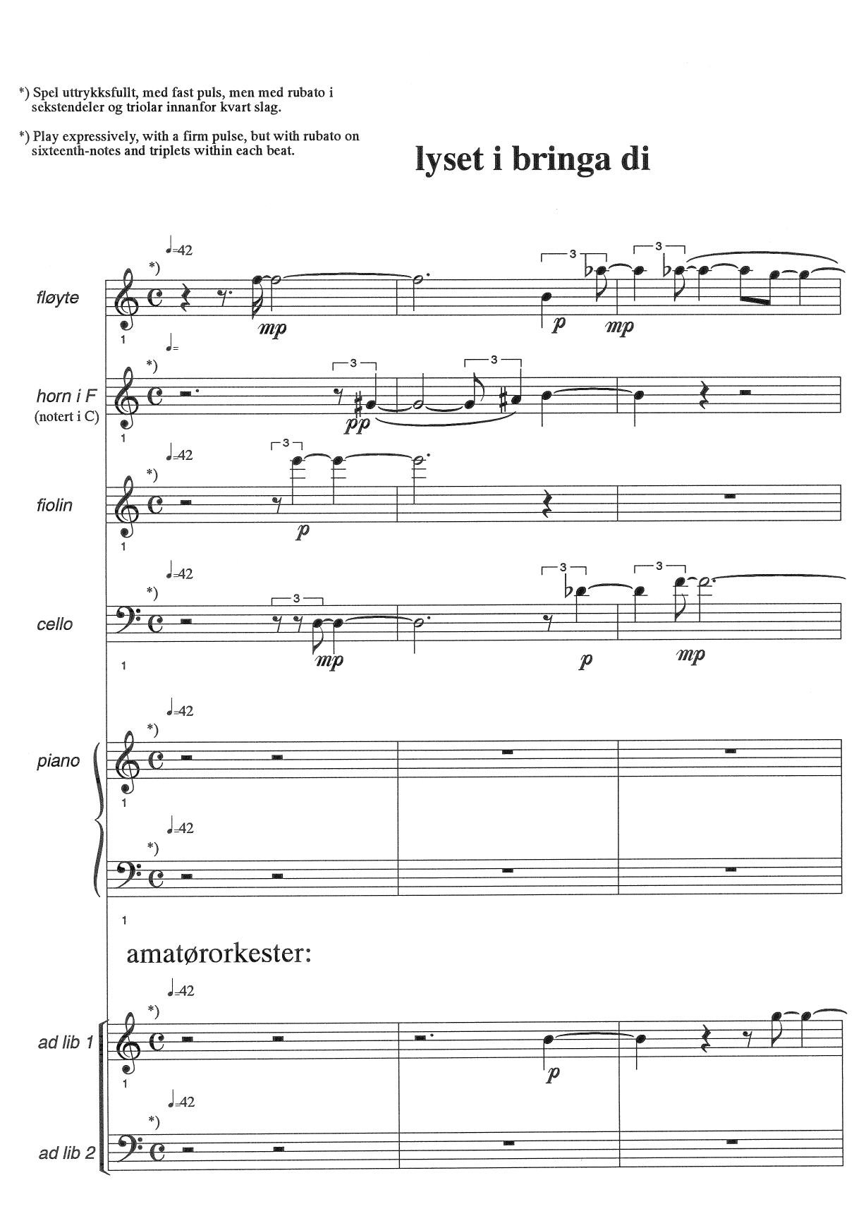 the light in your chest : for flute, horn, violin, cello, piano and/or freely composed amateur orchestra - Image 3