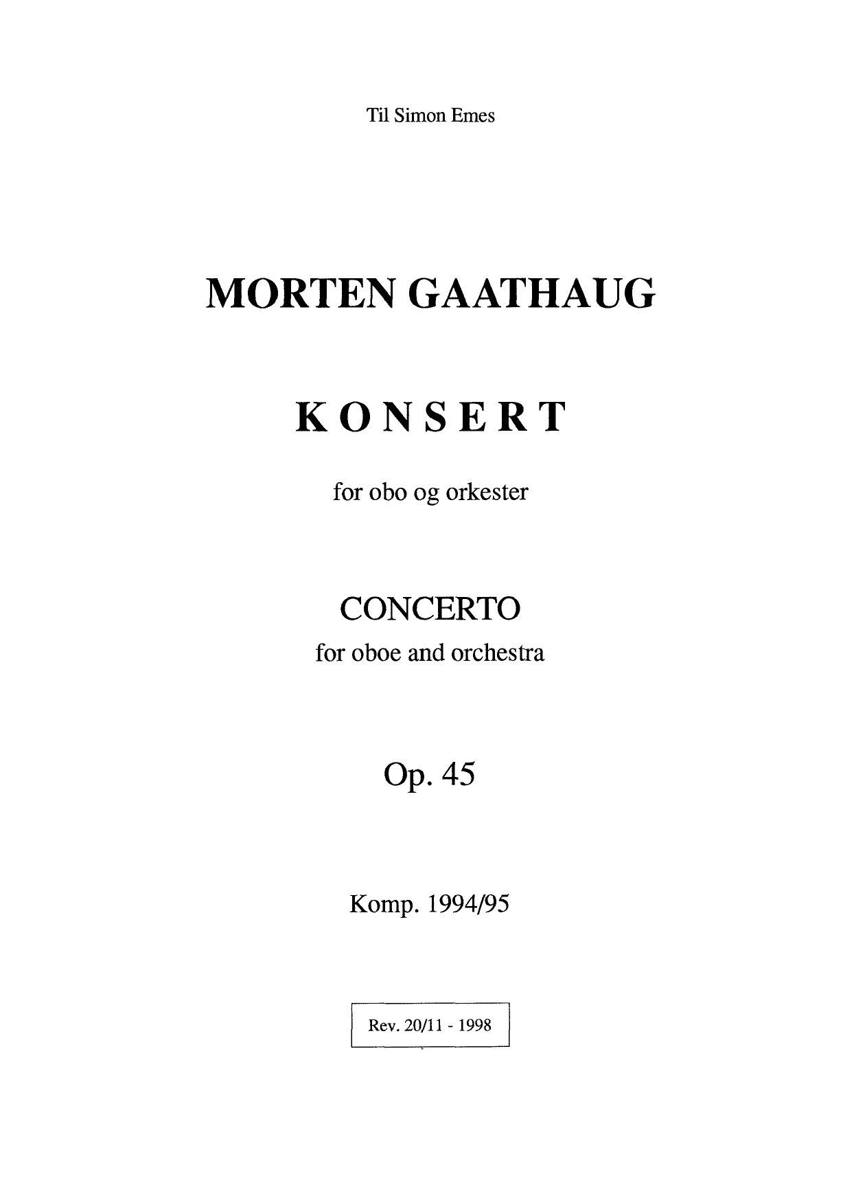 Concerto for Oboe and Orchestra, Op. 45