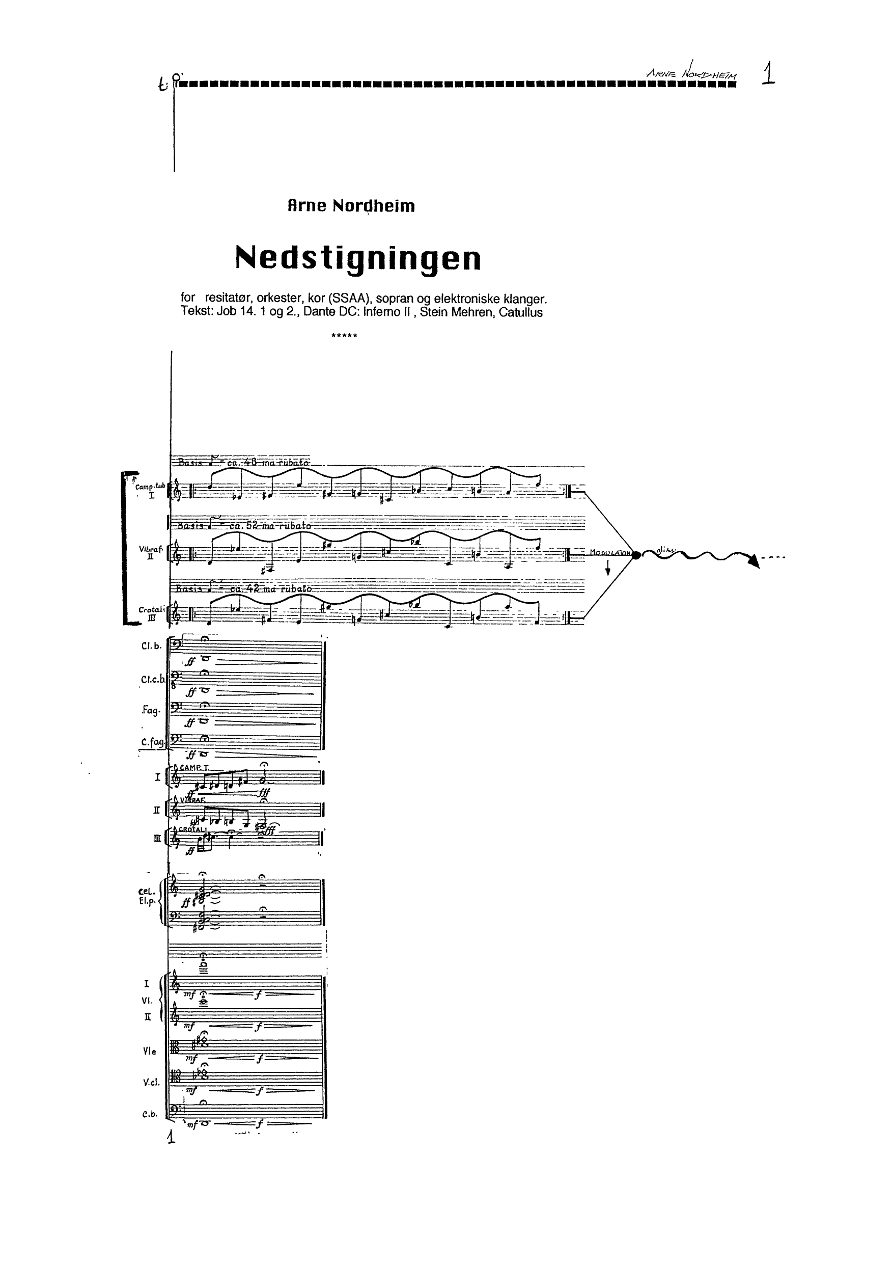 Nedstigningen - For resitatør, orkester, kor(SSAA), sopran og elektroniske klanger