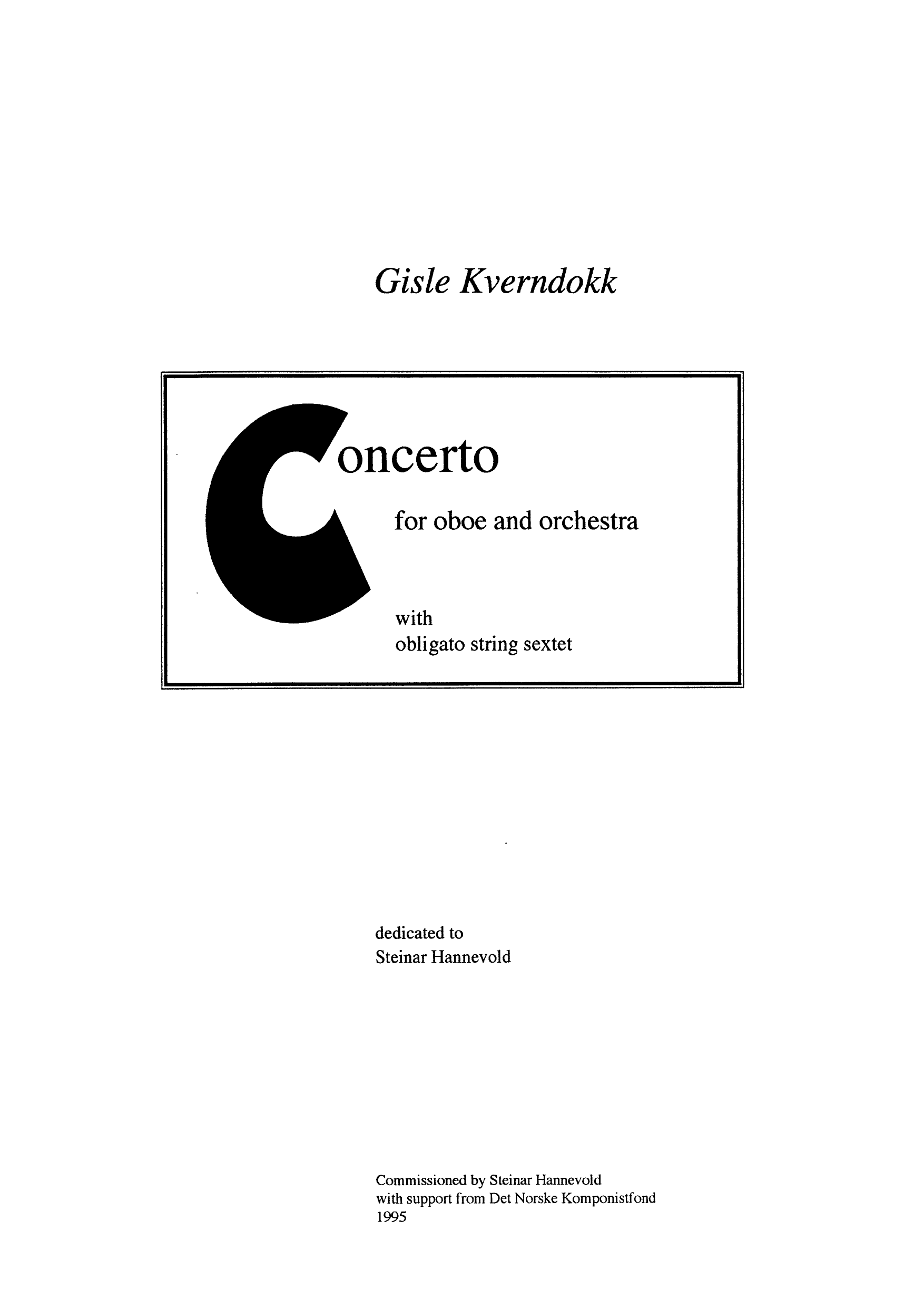 Concerto for Oboe and Orchestra - With Obligato String Sextet