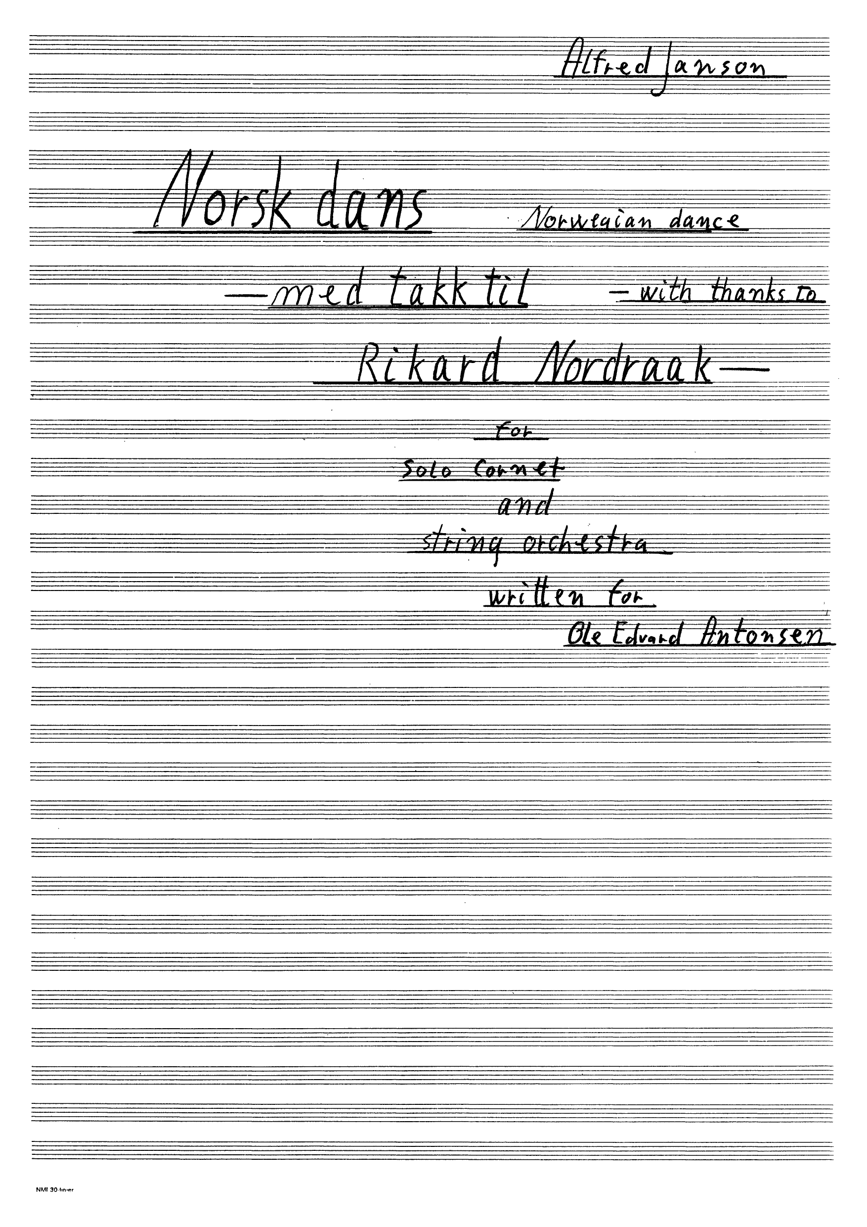 Norwegian Dance ; With Thanks to Rikard Nordraak : For Solo Cornet and String Orchestra