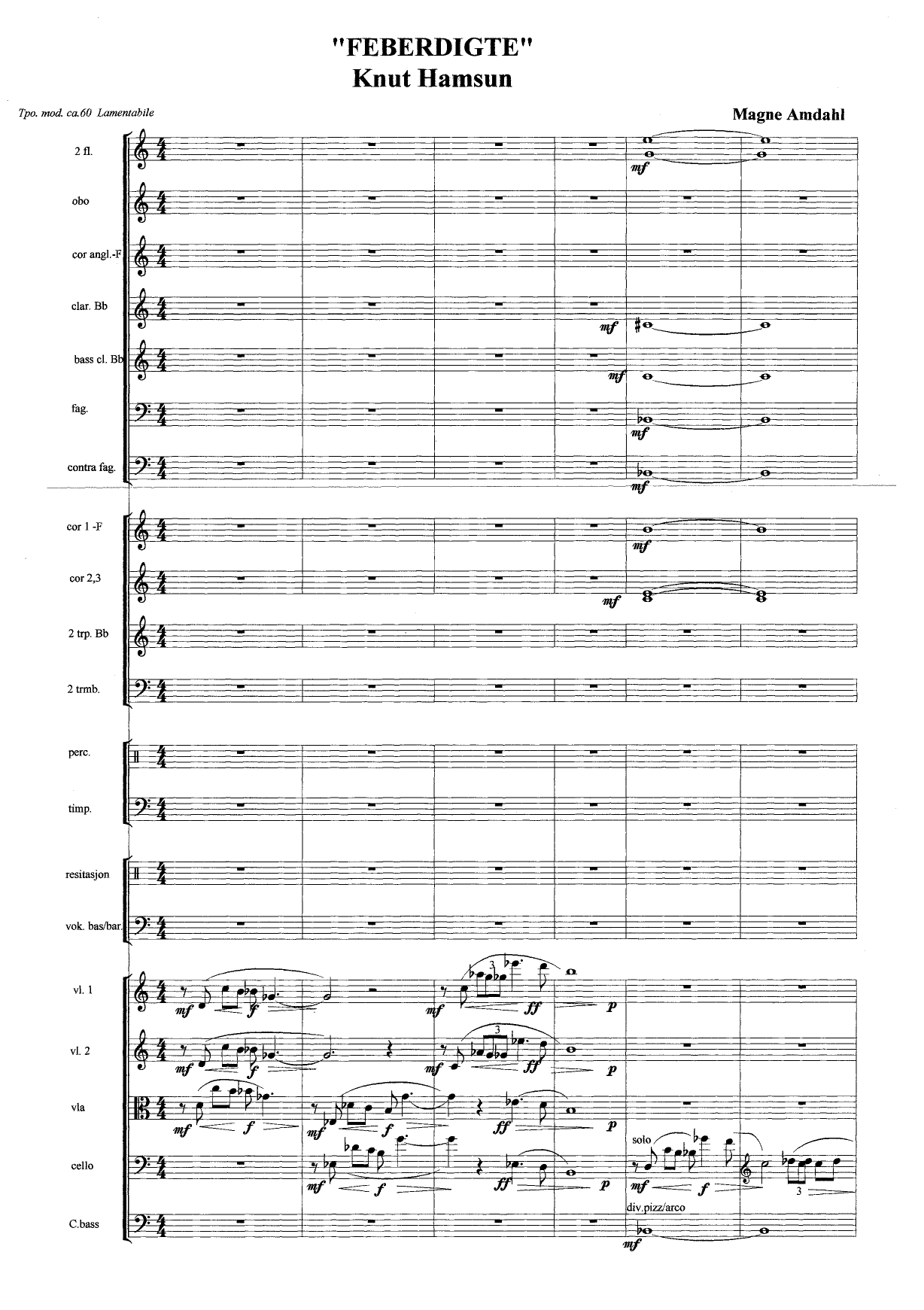 Musikk til Feberdigte av Knut Hamsun - Versjon for orkester, resitatør og vokalsolist