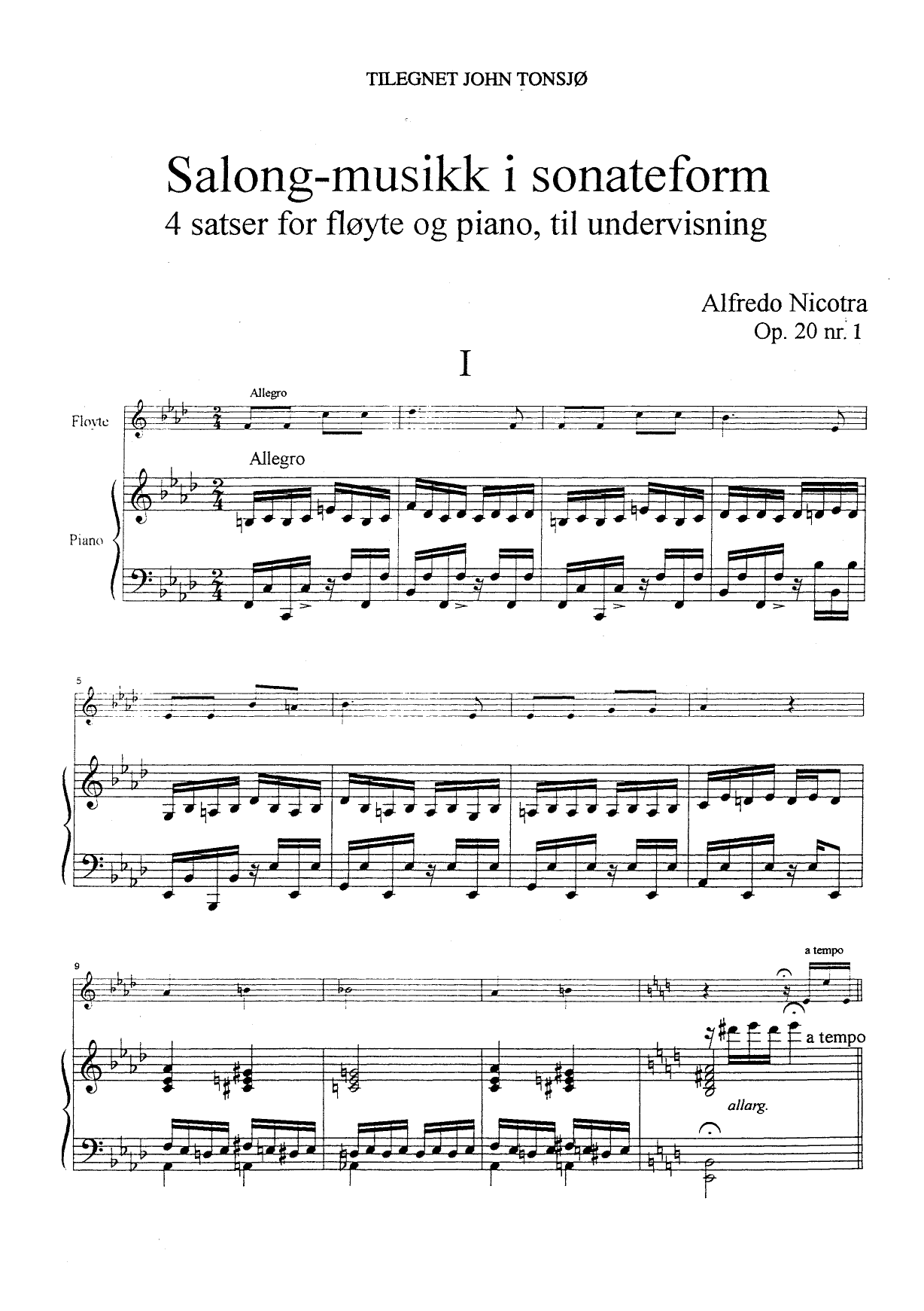 Salong-musikk i sonateform - 4 satser for fløyte og piano, til undervisning, op. 20, nr. 1