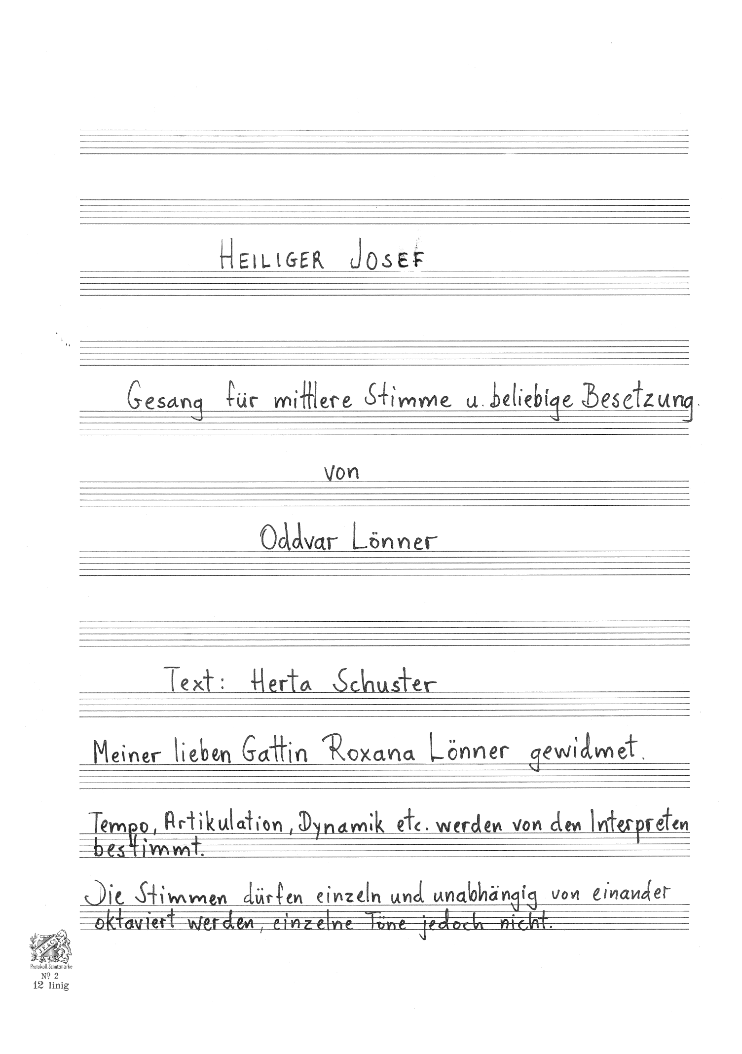 Heiliger Josef - Gesang für mittlere Stimme und beliebige Besetzung