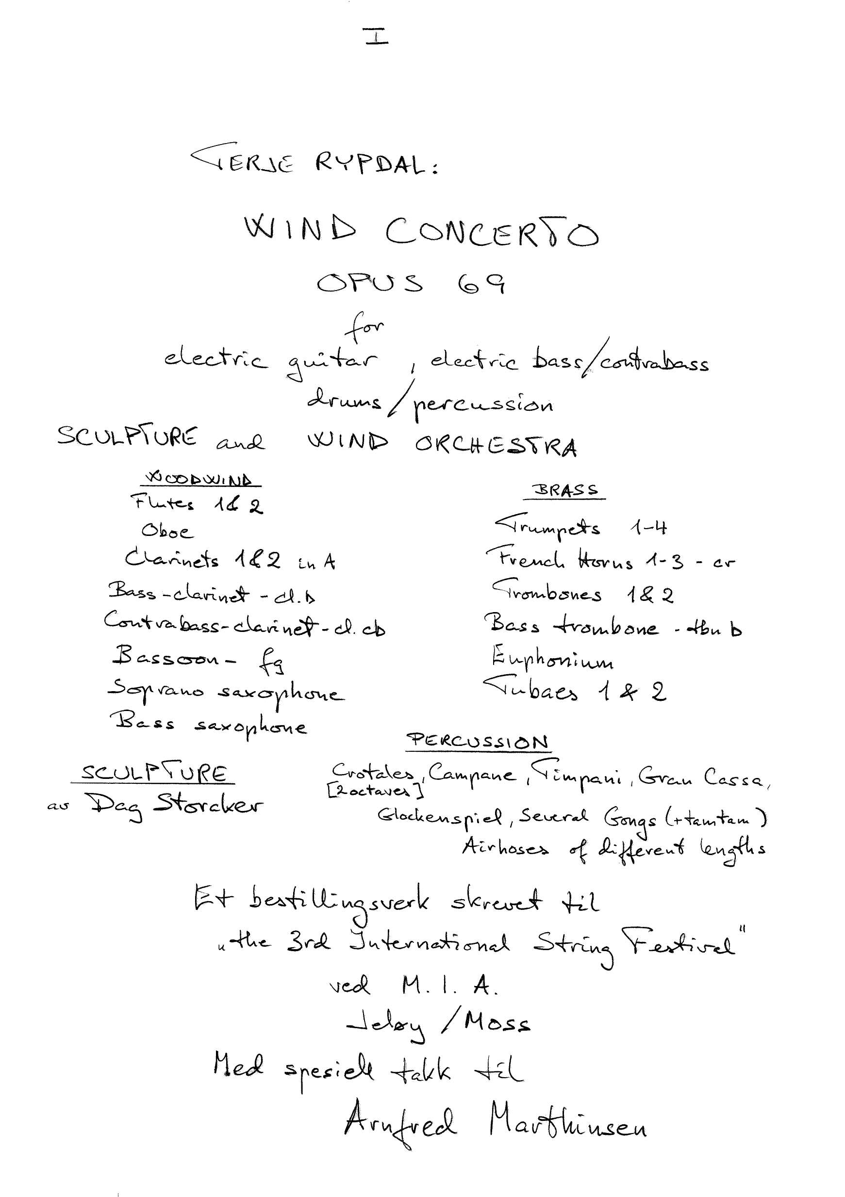 Wind Concerto for Electric Guitar, Electric Bass/Contrabass, Drums/Percussion, Sculpture and Wind Orchestra, Op. 69