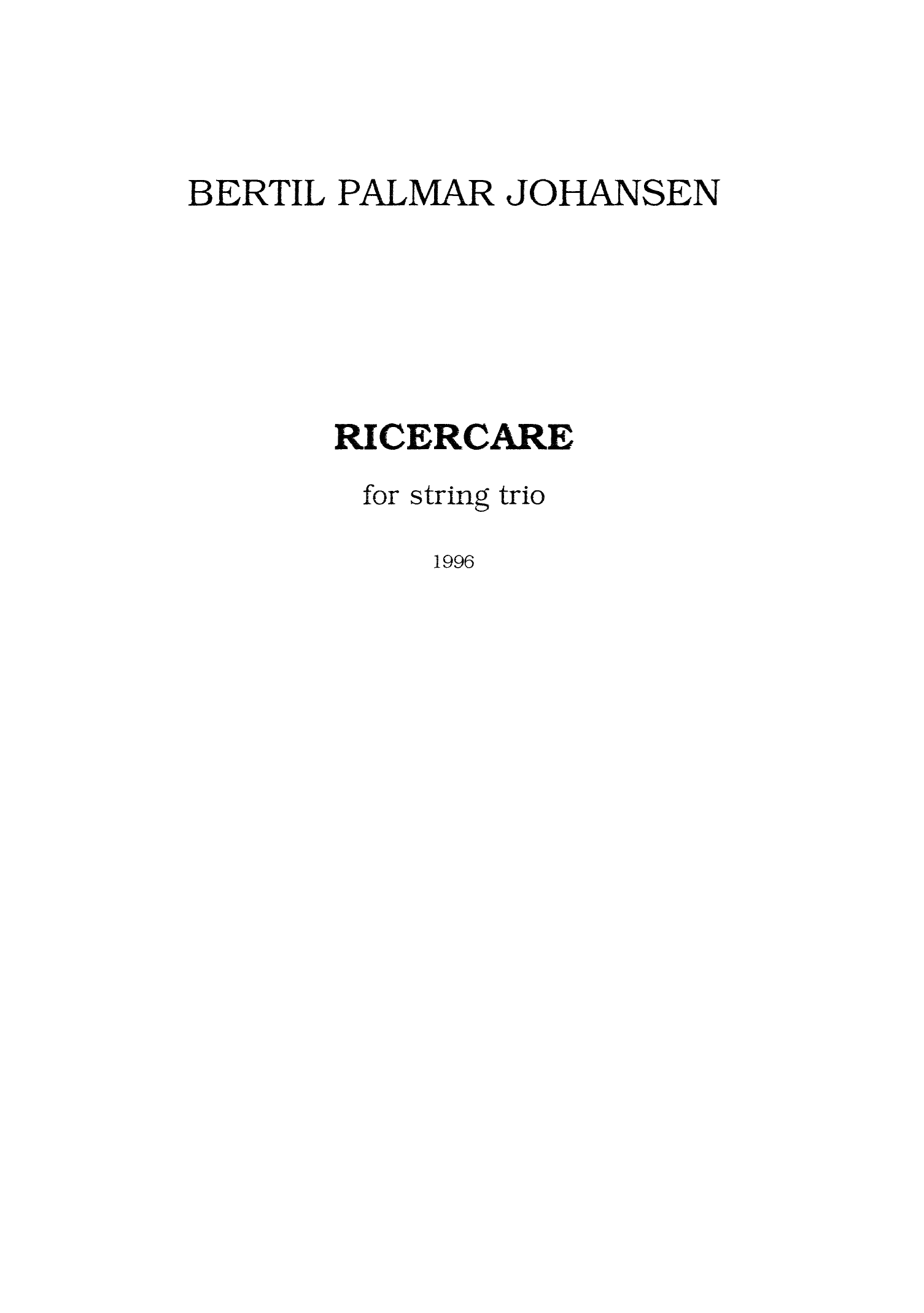 Ricercare - For String Trio