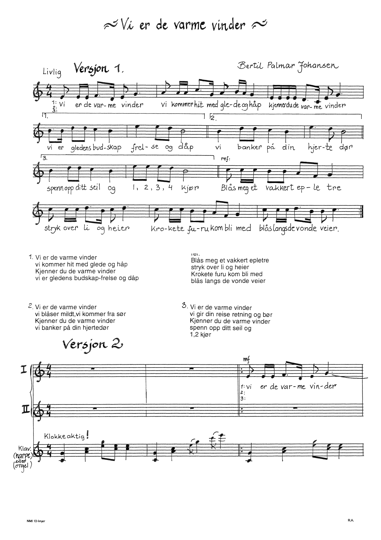 Vi er de varme vinder - For jentekor og piano : Versjon 1, 2, 3 og 4 - Bilde 3