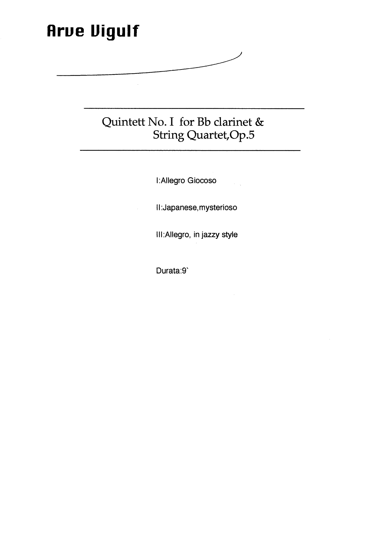 Quintet No. 1 for Bb Clarinet & String Quartet, Op. 5