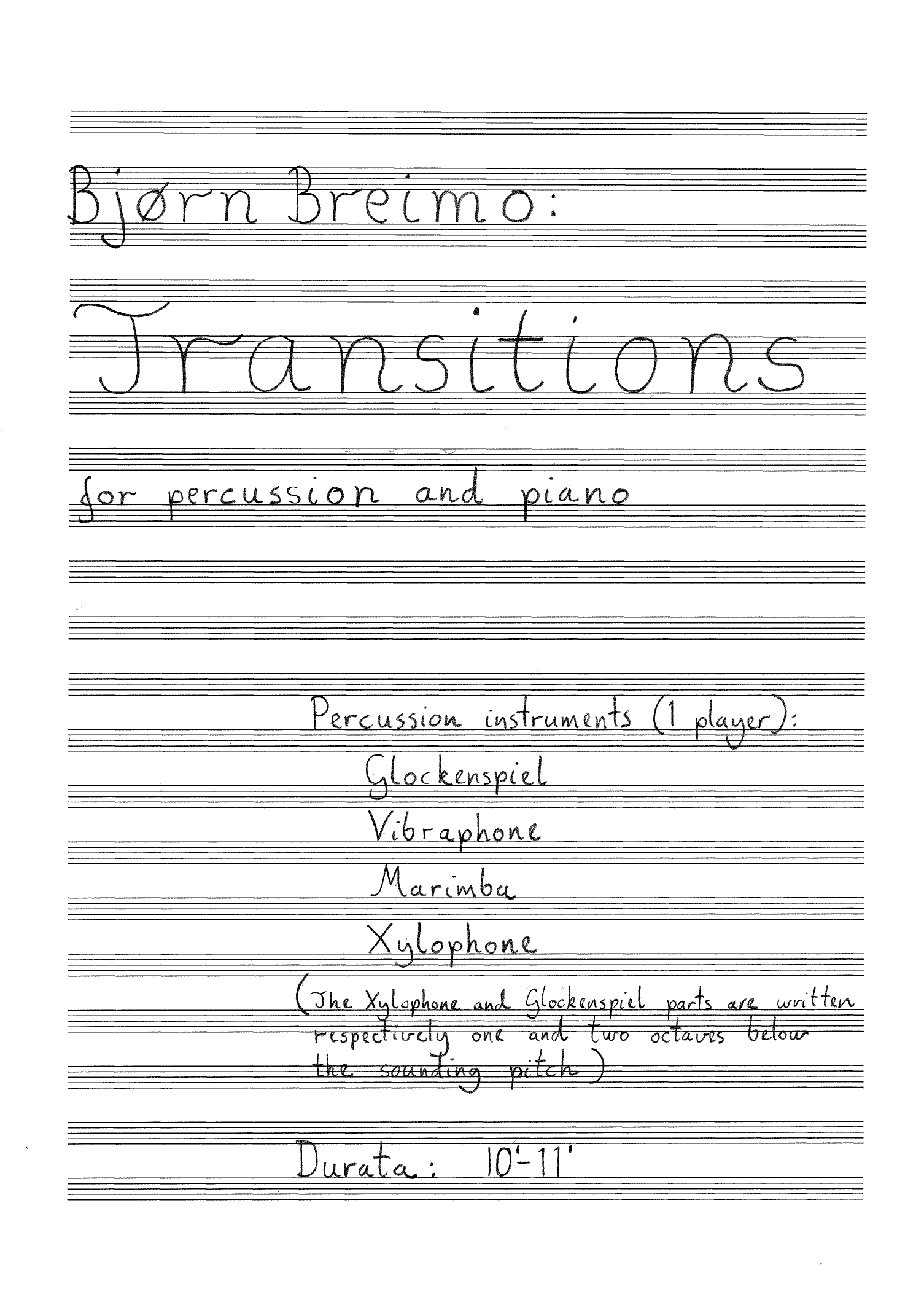 Transitions - For Percussion and Piano