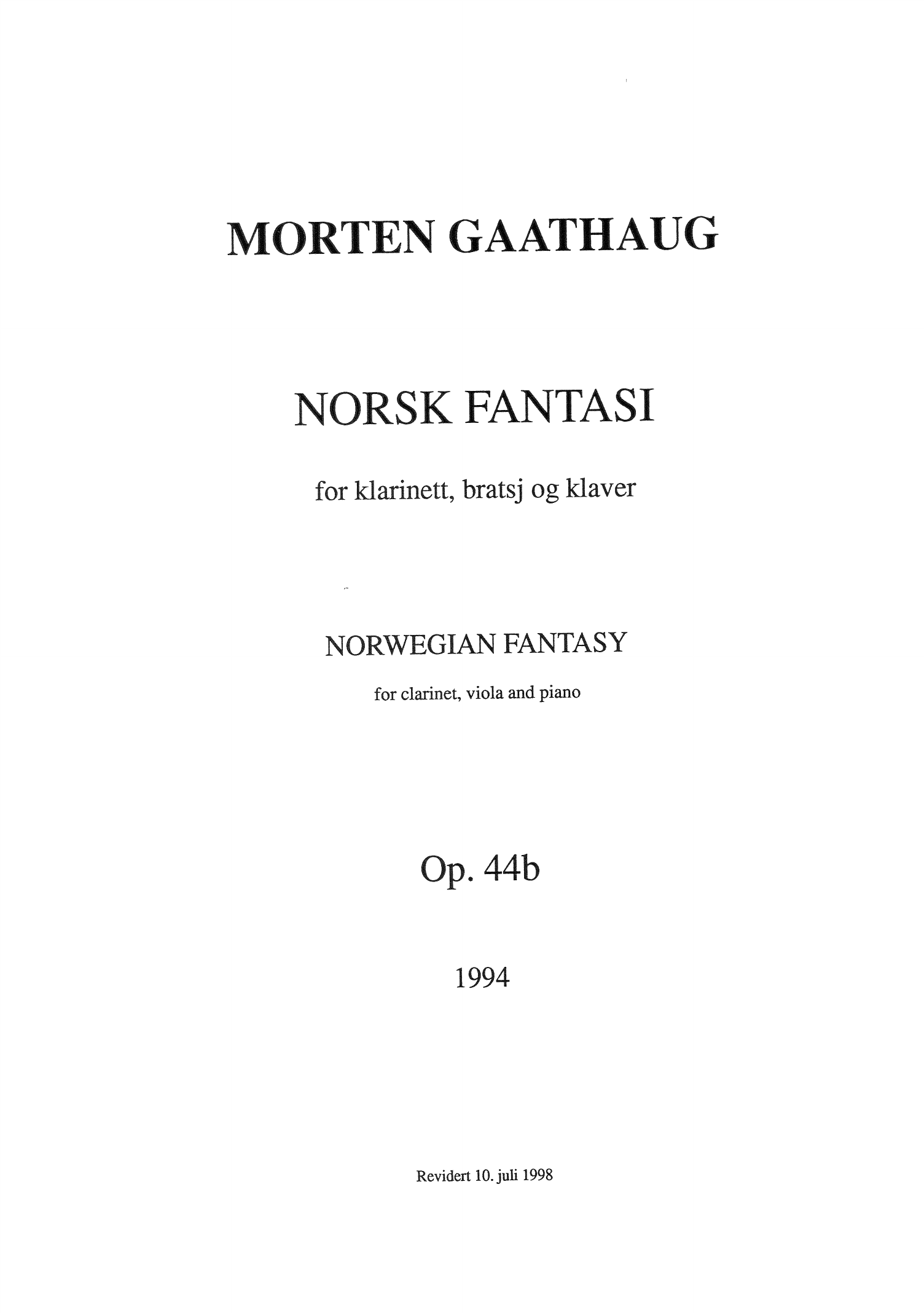 Norsk fantasi - For klarinett, bratsj og klaver, op. 44b
