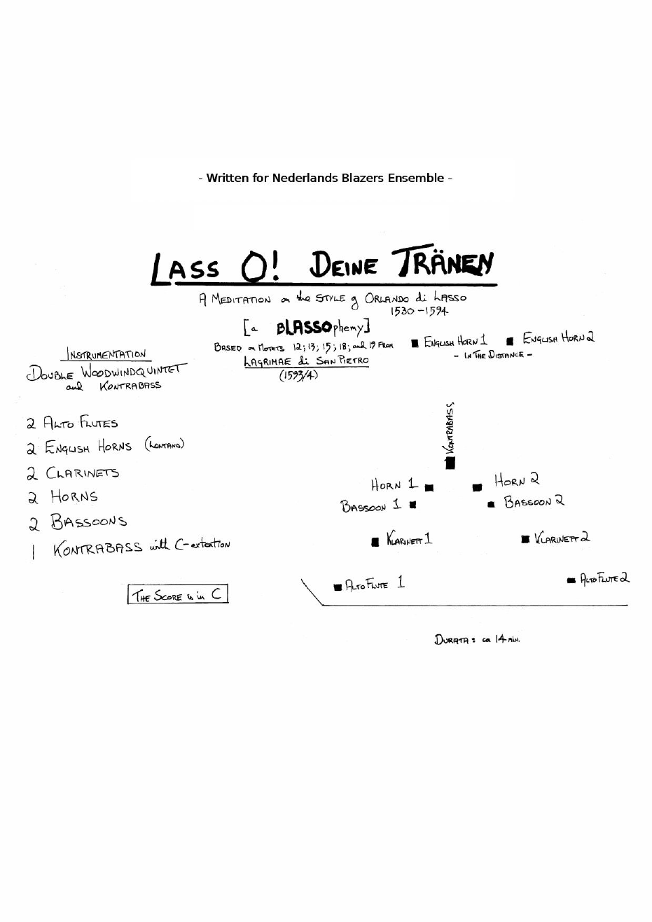Lass O! Deine Tränen - For Double Woodwind Quintet and Contrabass - Bilde 2
