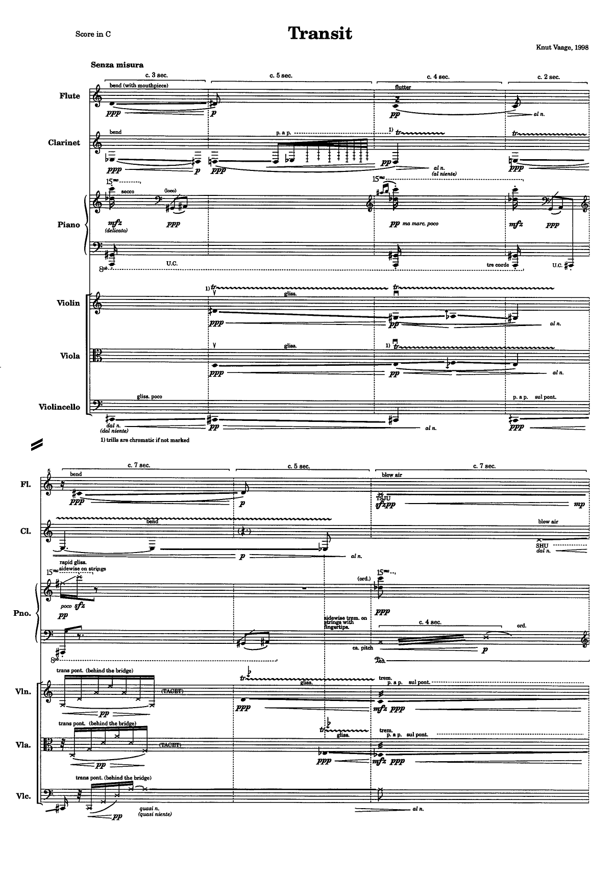 Transit - For Flute (bass flute), Clarinet in A (bass clar.), piano, violin, viola and cello - Image 3