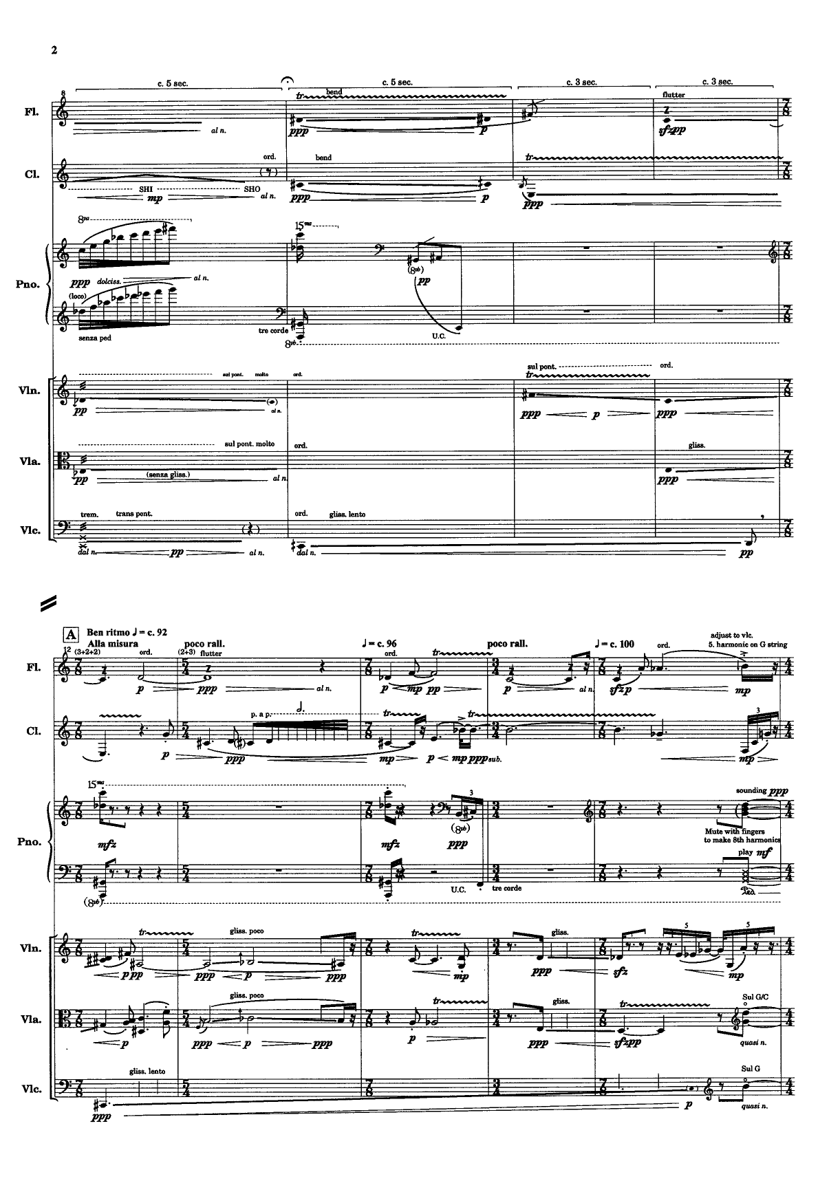 Transit - For Flute (bass flute), Clarinet in A (bass clar.), piano, violin, viola and cello - Image 4