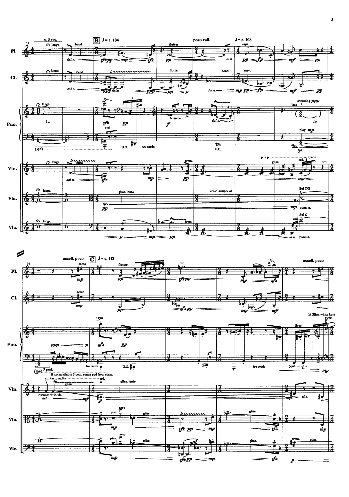 Transit - For Flute (bass flute), Clarinet in A (bass clar.), piano, violin, viola and cello - Image 5