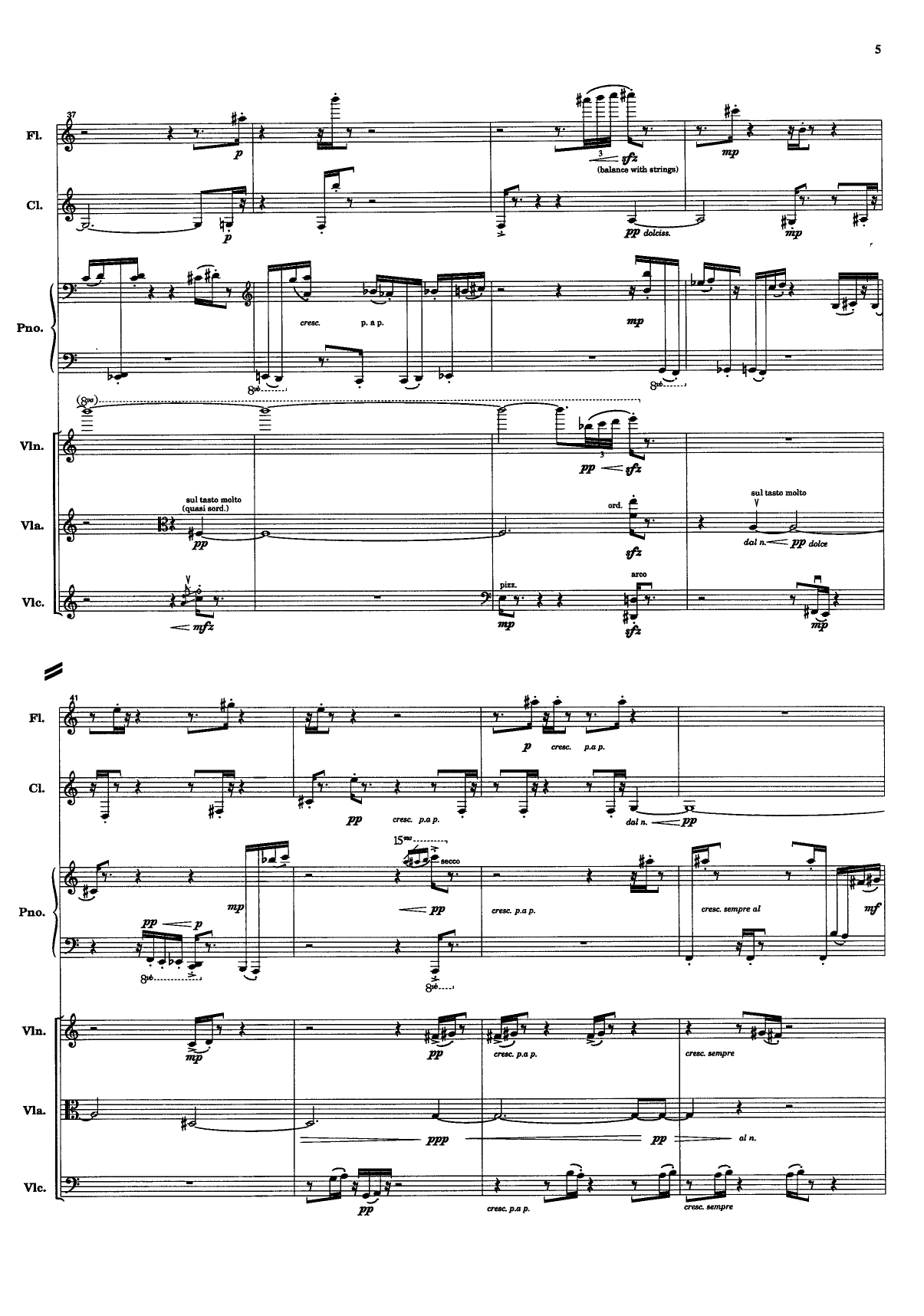 Transit - For Flute (bass flute), Clarinet in A (bass clar.), piano, violin, viola and cello - Image 7