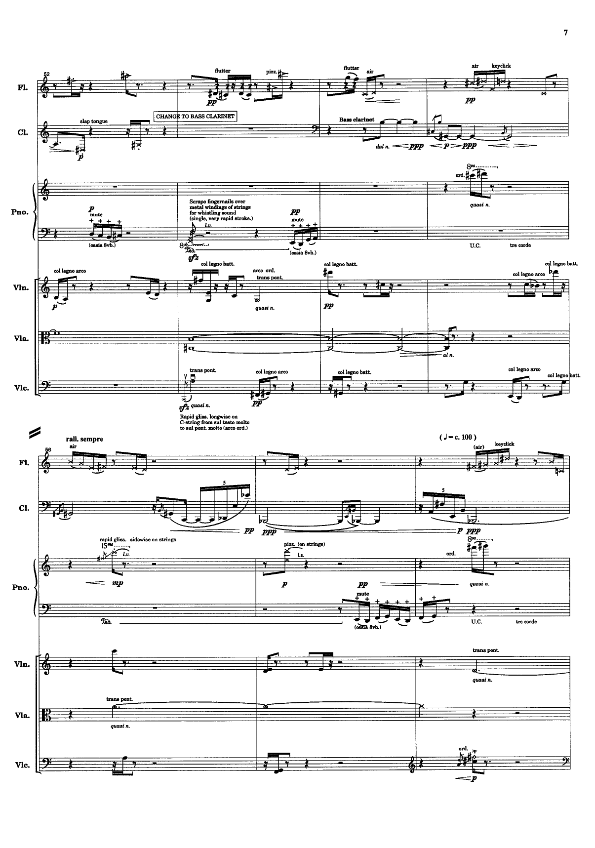 Transit - For Flute (bass flute), Clarinet in A (bass clar.), piano, violin, viola and cello - Image 9