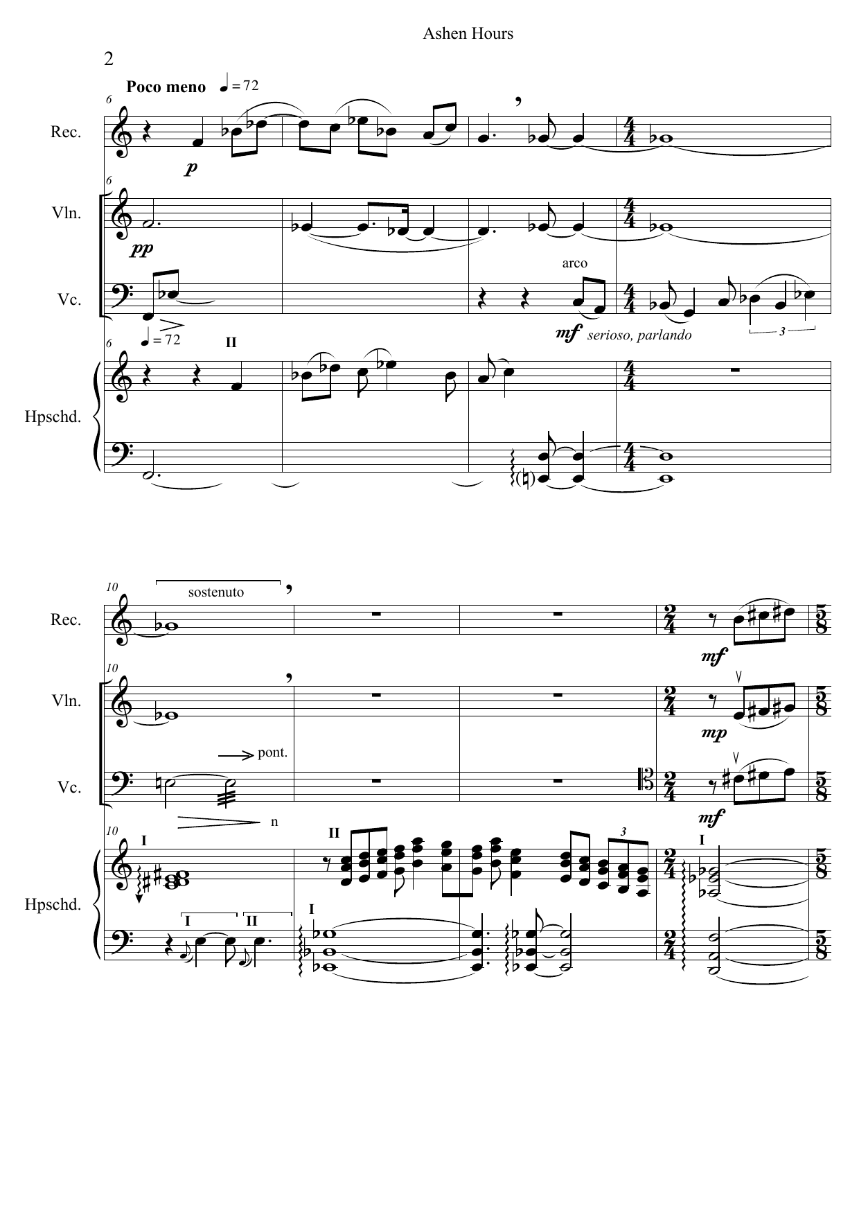 Ashen Hours - For Recorders (sopranino, alto, tenor), Violin, Cello and Harpsichord - Image 4