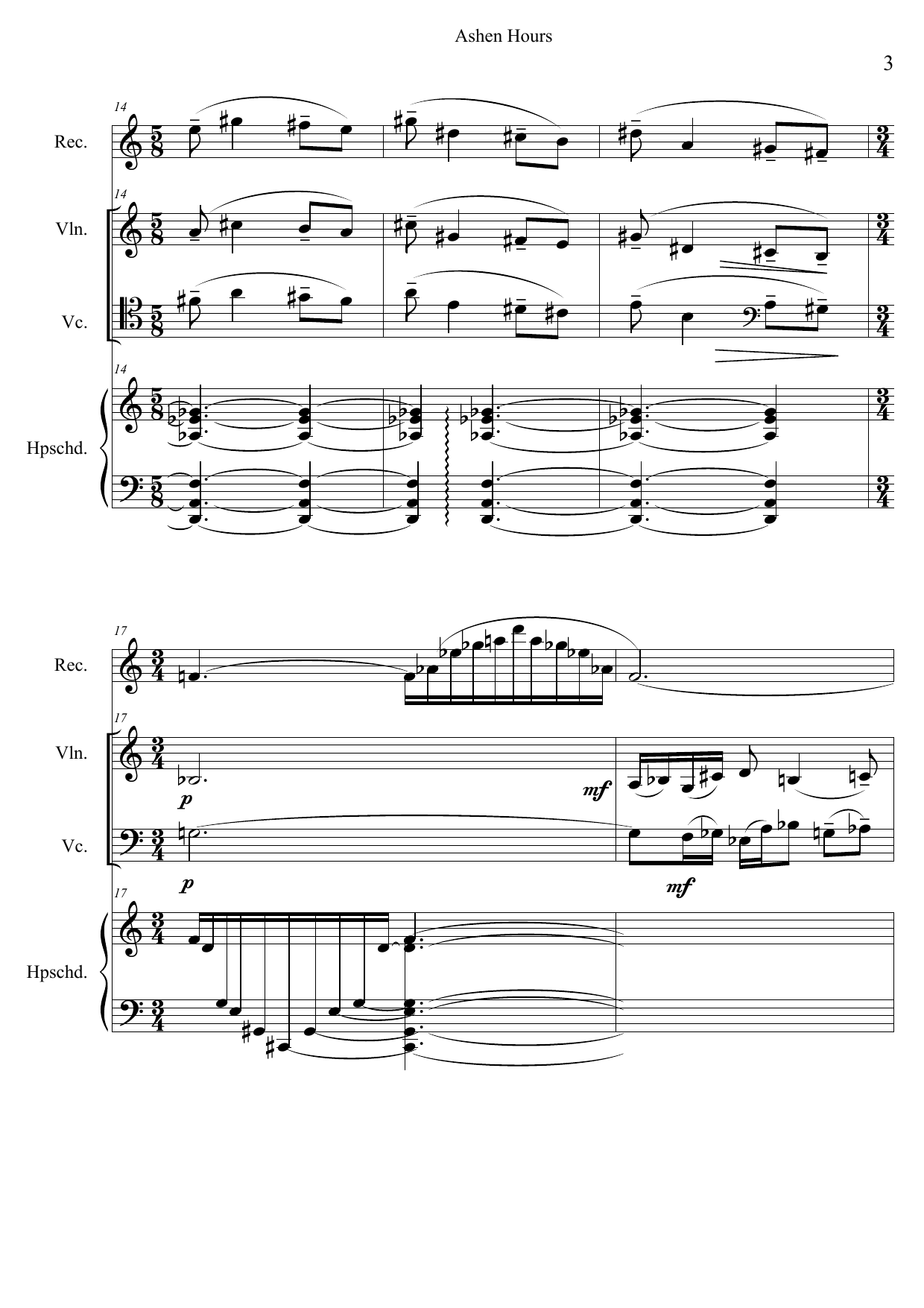 Ashen Hours - For Recorders (sopranino, alto, tenor), Violin, Cello and Harpsichord - Image 5