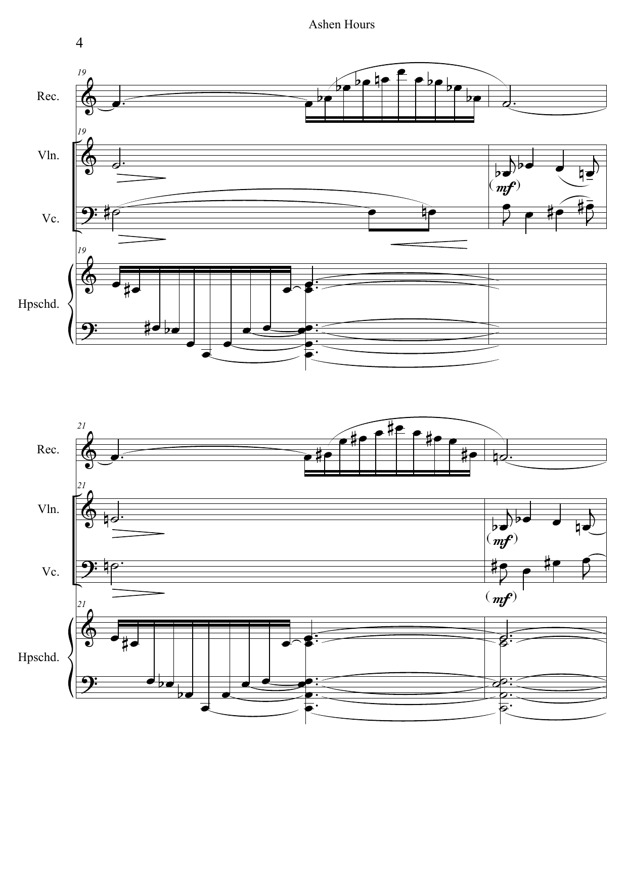 Ashen Hours - For Recorders (sopranino, alto, tenor), Violin, Cello and Harpsichord - Image 6