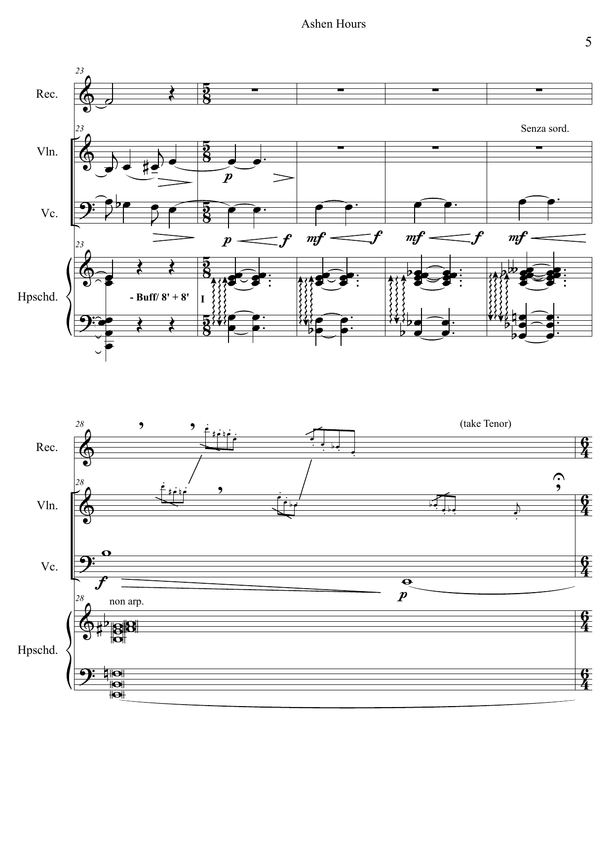 Ashen Hours - For Recorders (sopranino, alto, tenor), Violin, Cello and Harpsichord - Image 7