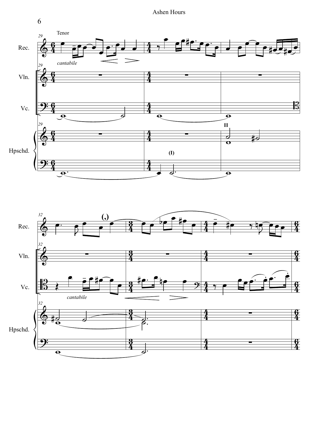 Ashen Hours - For Recorders (sopranino, alto, tenor), Violin, Cello and Harpsichord - Image 8