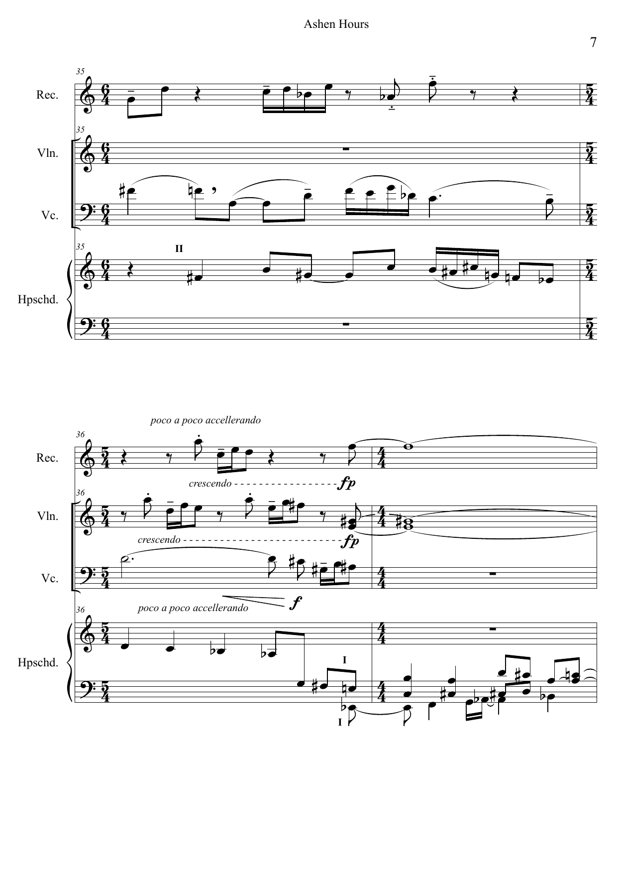 Ashen Hours - For Recorders (sopranino, alto, tenor), Violin, Cello and Harpsichord - Image 9