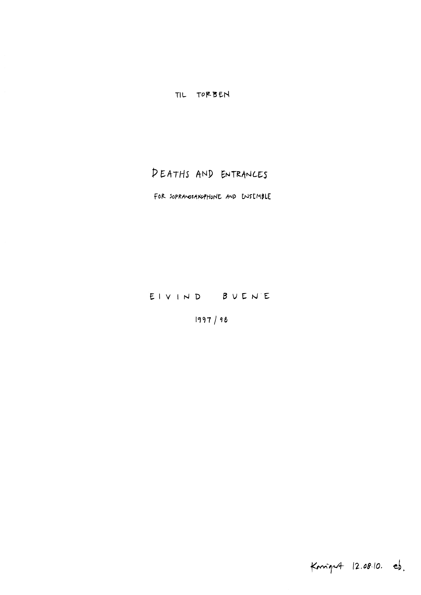Deaths and Entrances - For soprano saxophone and ensemble