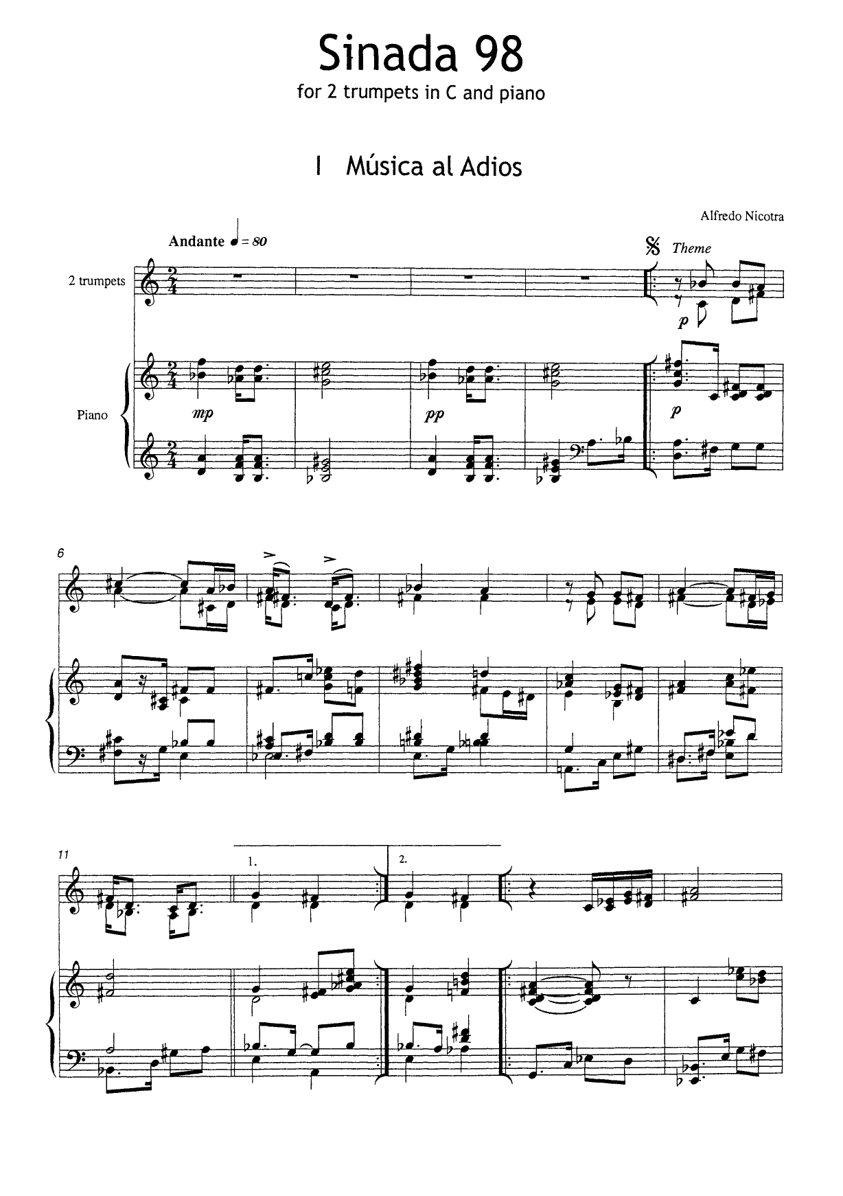 Sinada 98 - For 2 Trumpets in C and Piano