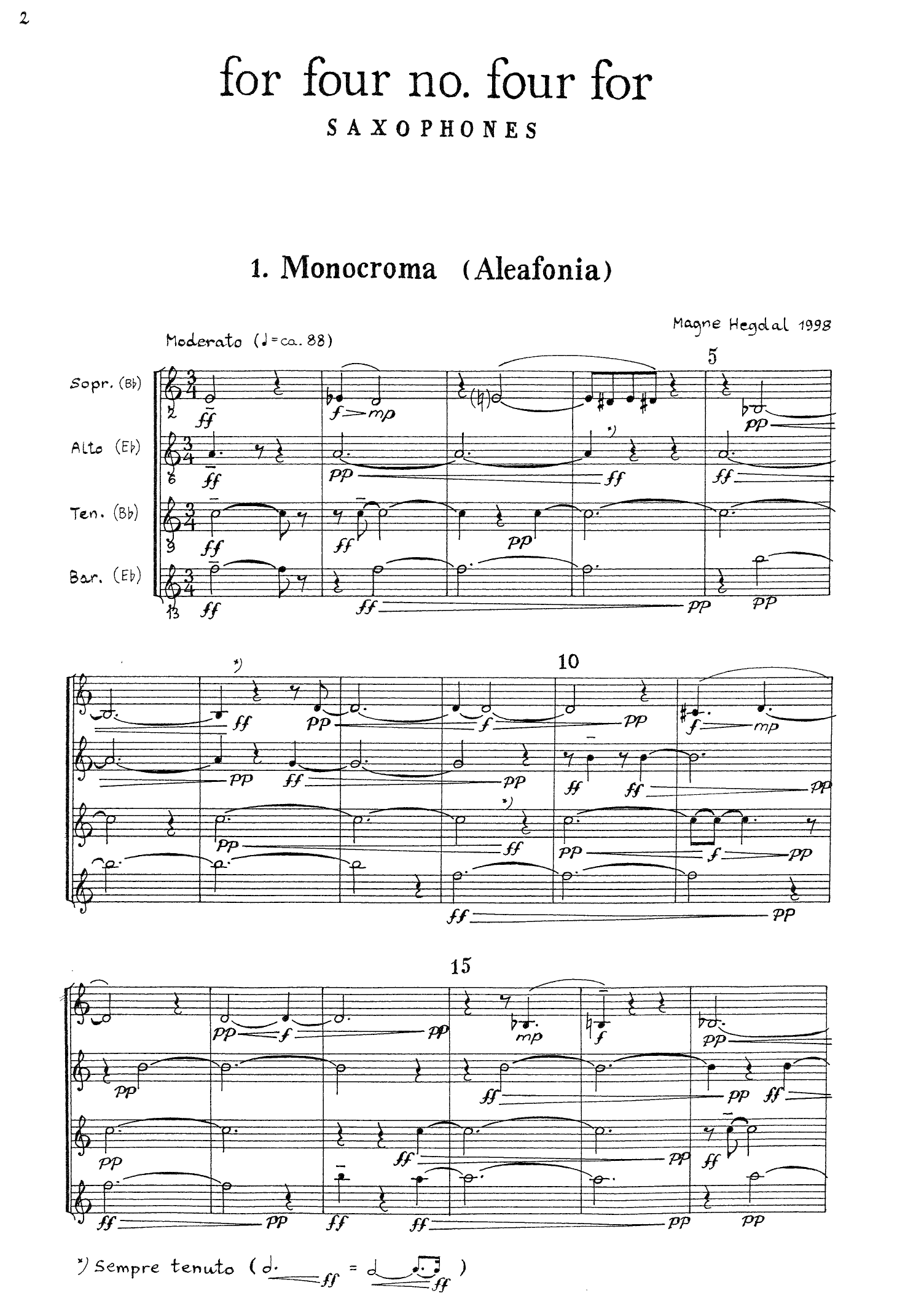For Four No. Four (4IV#4) - "Saxofonia" for Saxophone Quartet - Bilde 2