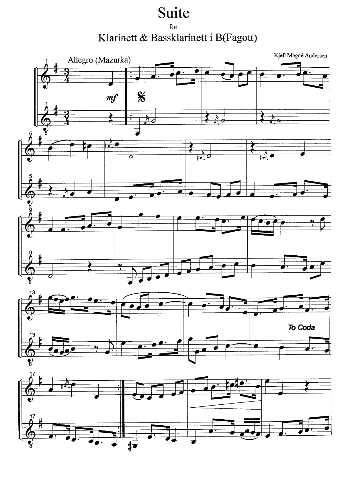 Suite for klarinett & bassklarinett i B (fagott)