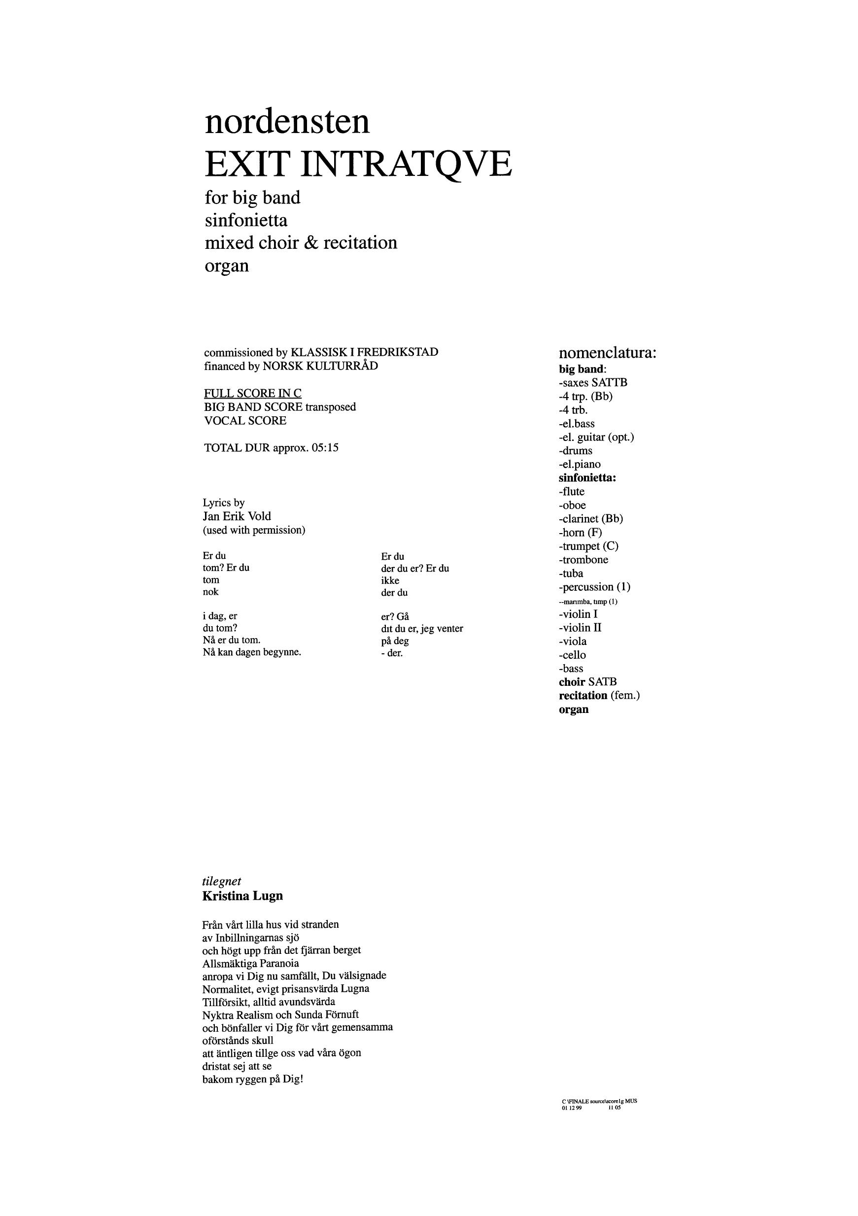 Exit intratqve - For big band, sinfonietta, organ, mixed choir & resitation - Image 2