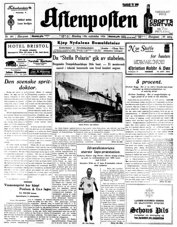 Aftenposten — 1926年9月13日（月）