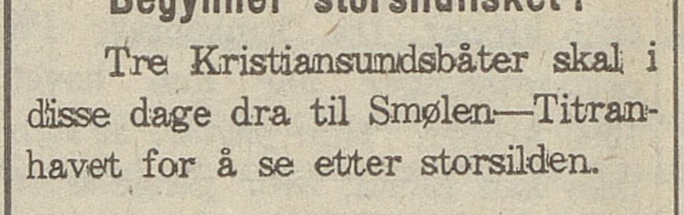 Utklipp fra Akershusposten 9. november 1925: Kristiansundsbåter på leting etter storsilda