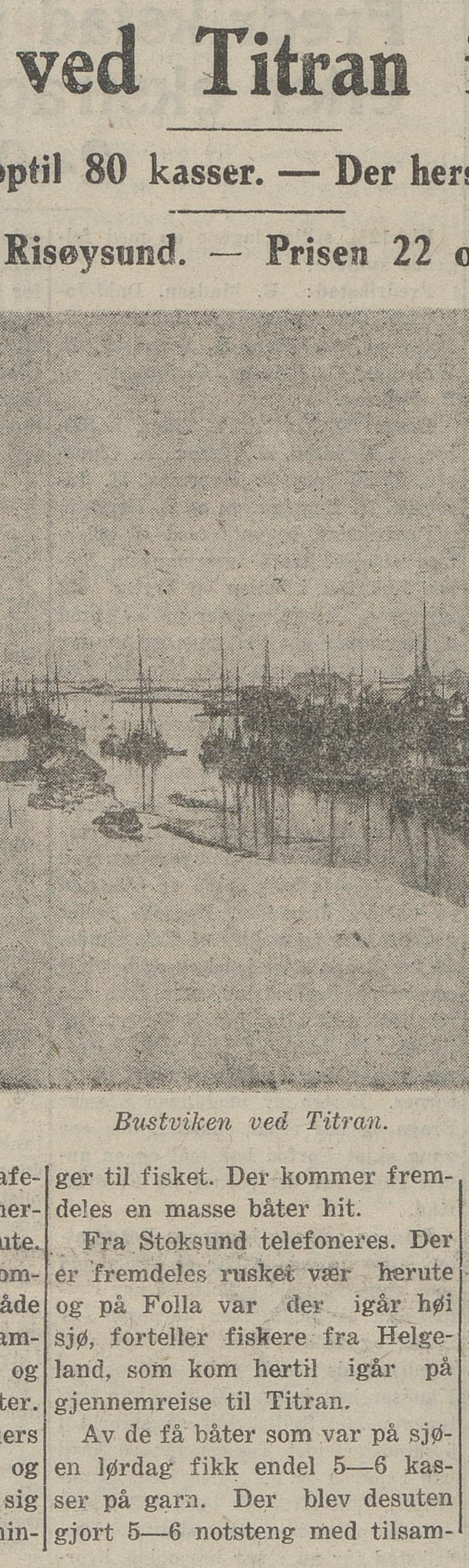 Utklipp fra Arbeider-avisa 13. september 1926: Rått vær og stadig flere båter mot Titran