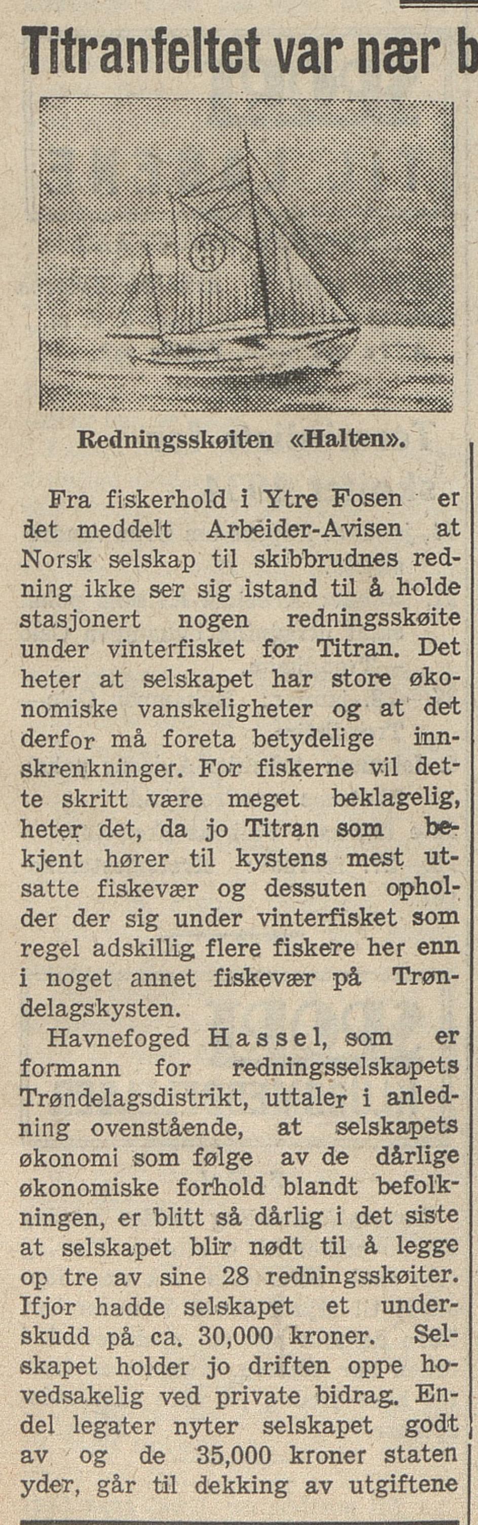 Utklipp fra Arbeider-Avisa 1. november 1933