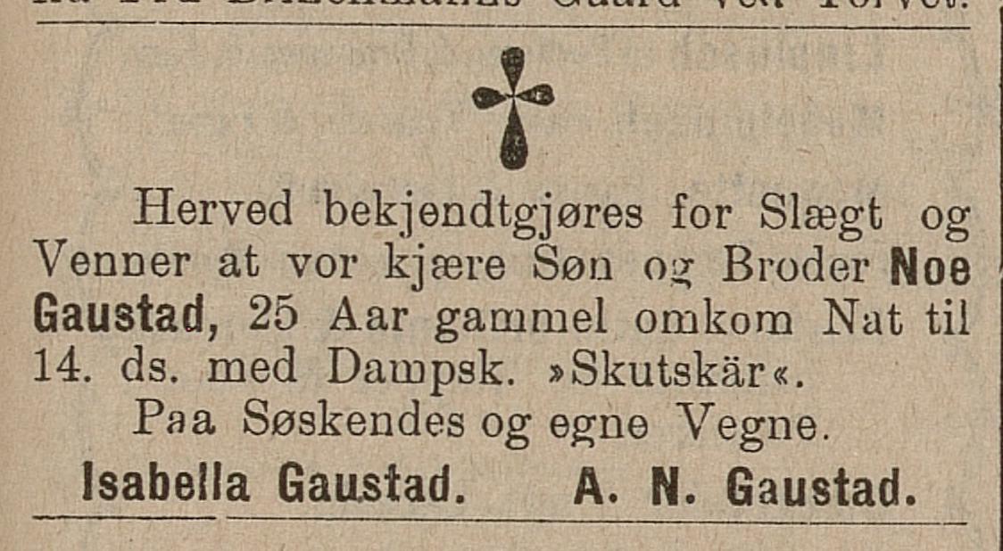 Utklipp fra Kristiansundsposten 28. oktober 1899