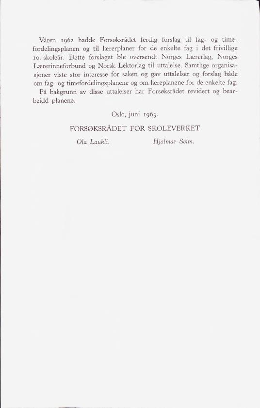 Skann 8 av Forsøksplanen 1960 · Frivillig 10. skoleår, 1964